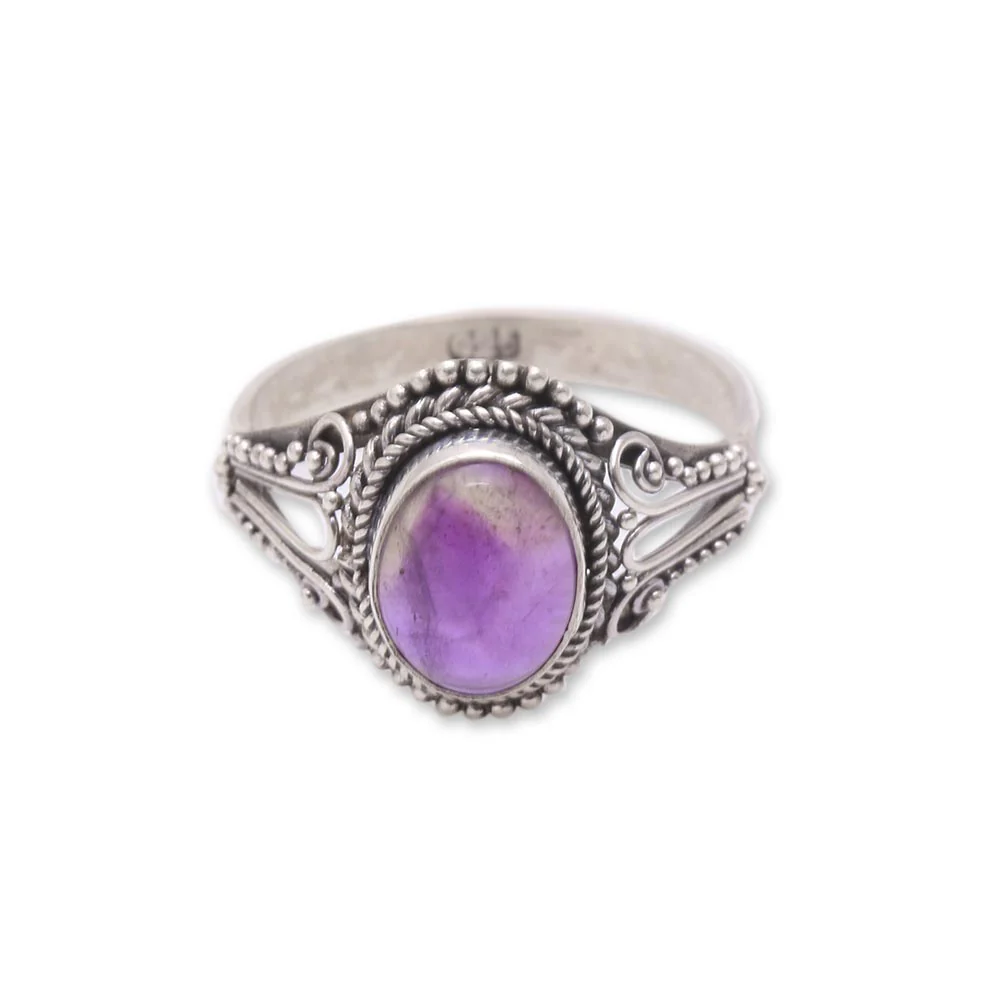 Princess Gem Handmade Amethyst Single-Stone Ring from Bali - Image 2