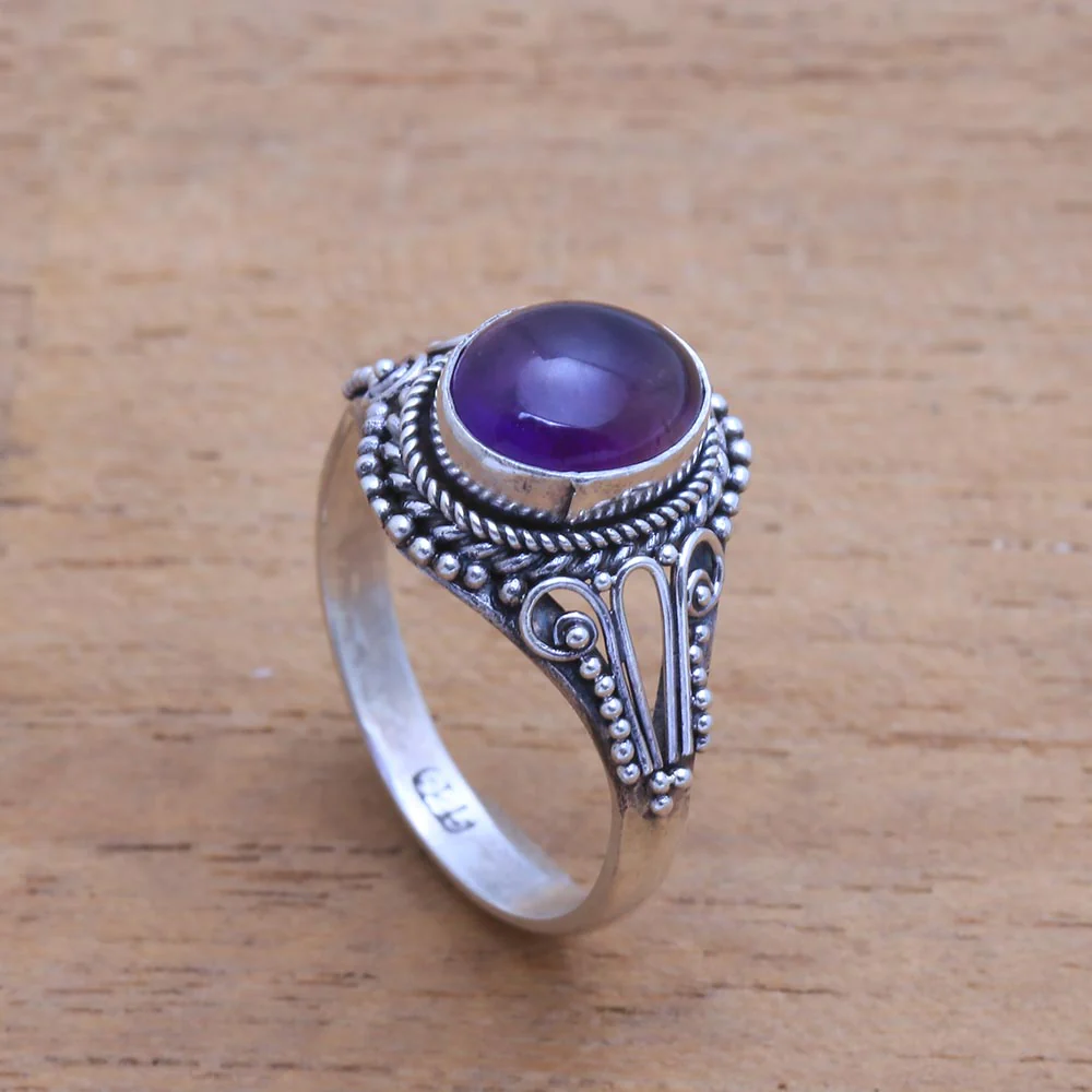 Princess Gem Handmade Amethyst Single-Stone Ring from Bali - Image 3