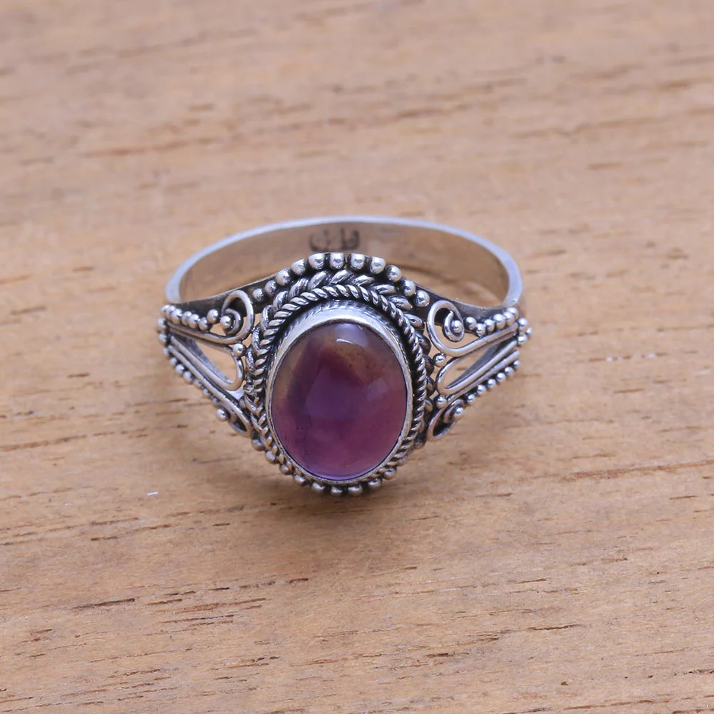 Princess Gem Handmade Amethyst Single-Stone Ring from Bali - Image 4