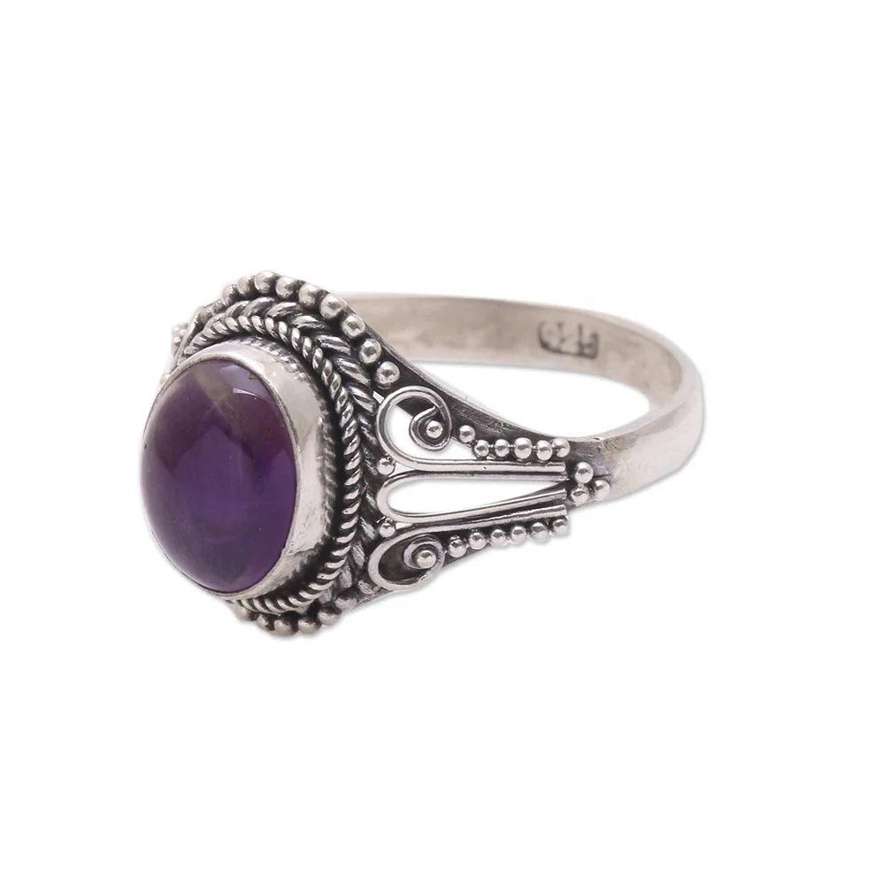 Princess Gem Handmade Amethyst Single-Stone Ring from Bali - Image 5