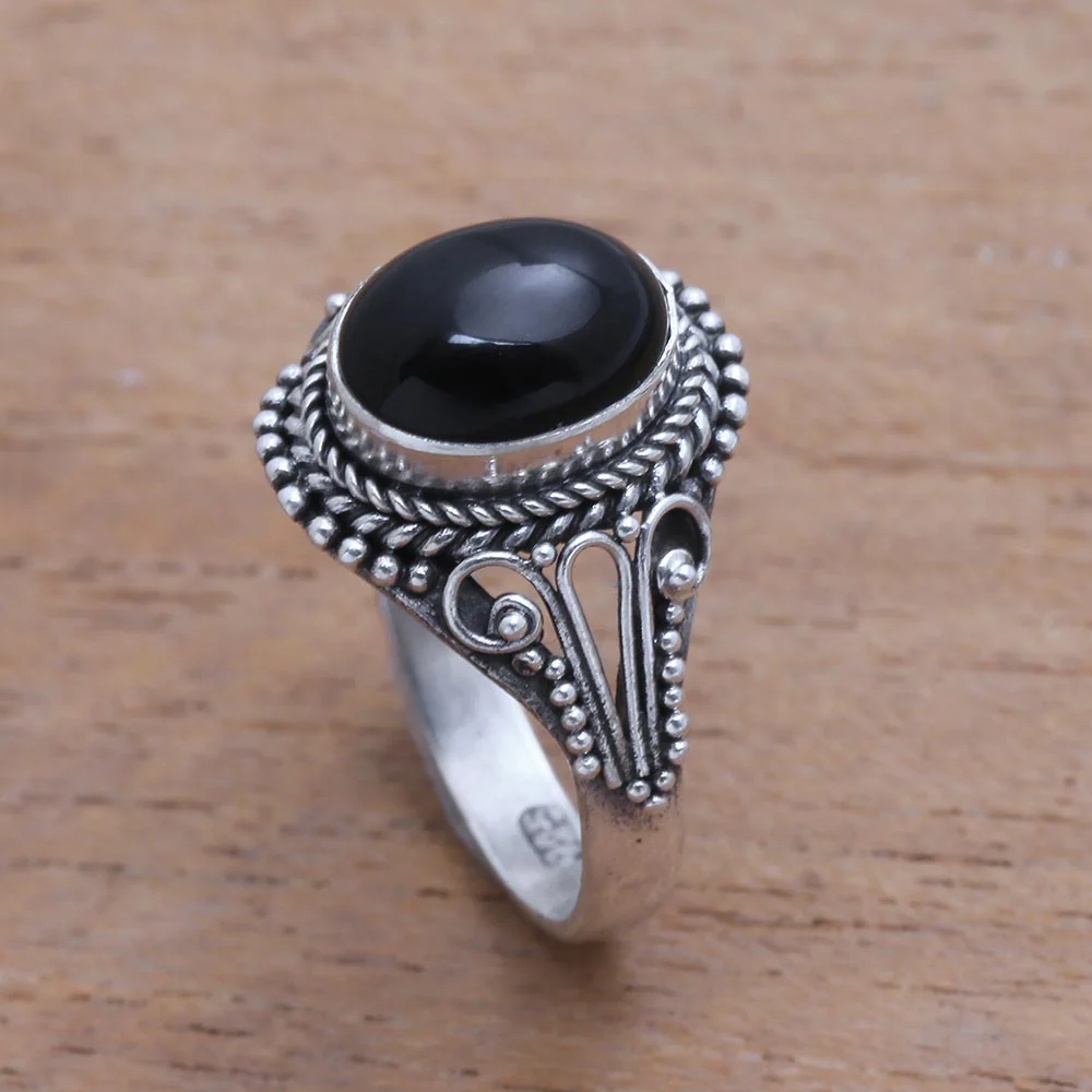 Princess Gem Handmade Onyx Single-Stone Ring from Bali - Image 3