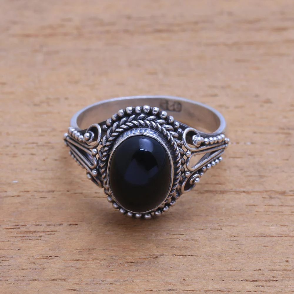 Princess Gem Handmade Onyx Single-Stone Ring from Bali - Image 4