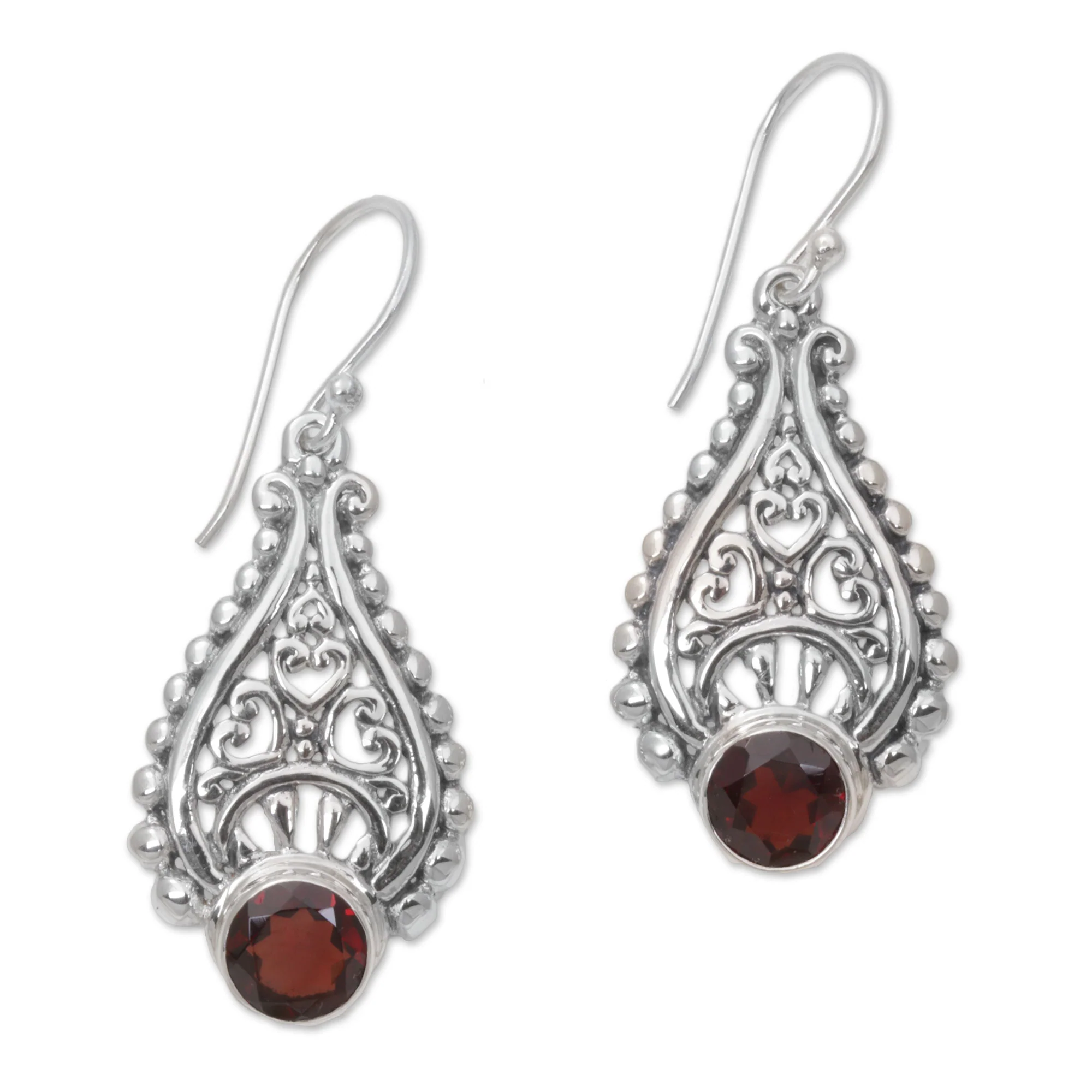 Princess Tears in Red Hand Crafted Garnet and Sterling Silver Earrings from Bali - Image 2