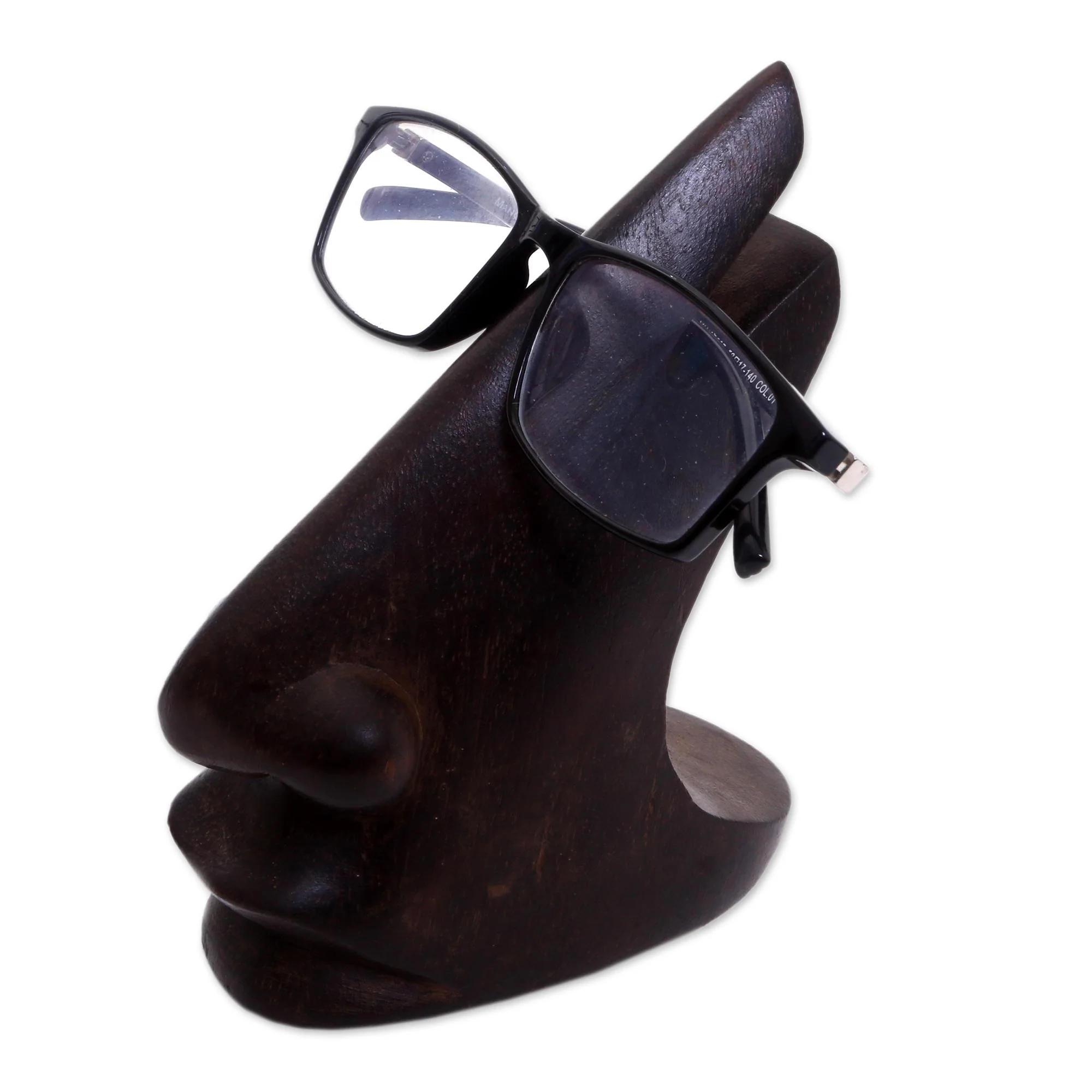 Prominent Nose in Dark Brown Wood Eyeglasses Stand in Dark Brown from Bali - Image 2