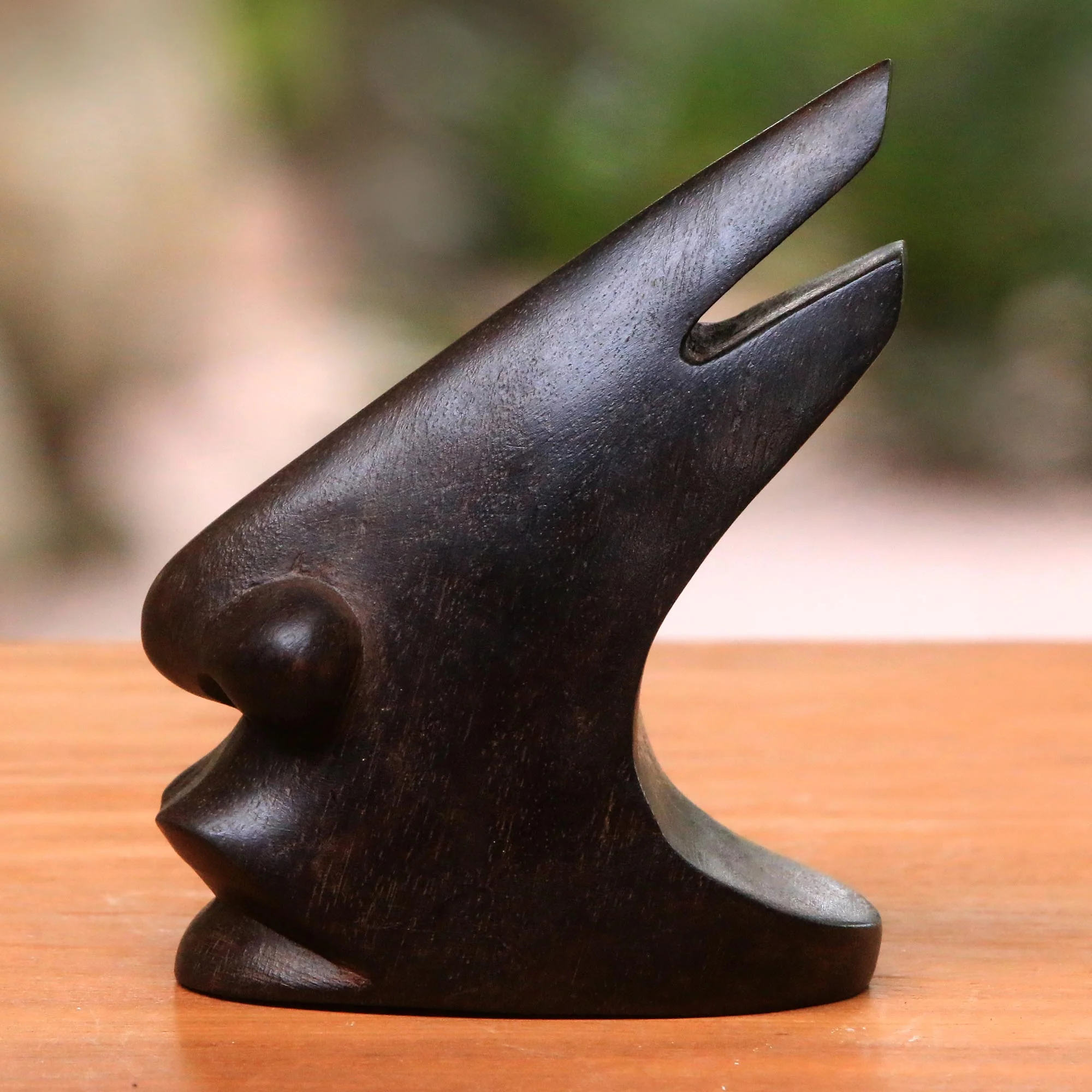 Prominent Nose in Dark Brown Wood Eyeglasses Stand in Dark Brown from Bali - Image 4