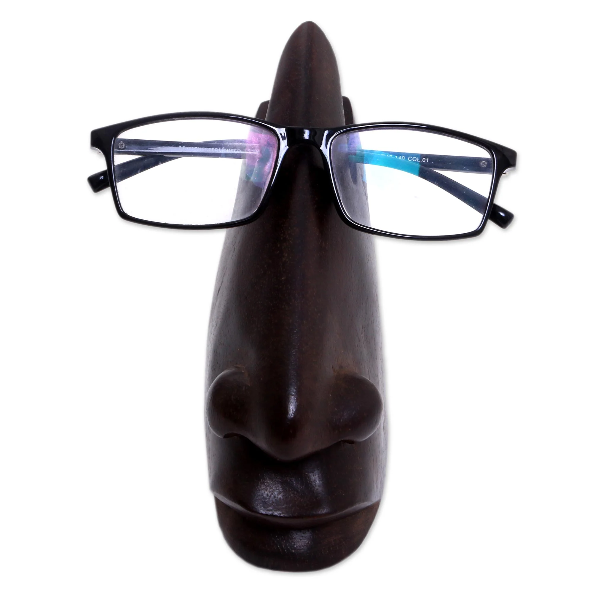 Prominent Nose in Dark Brown Wood Eyeglasses Stand in Dark Brown from Bali - Image 5