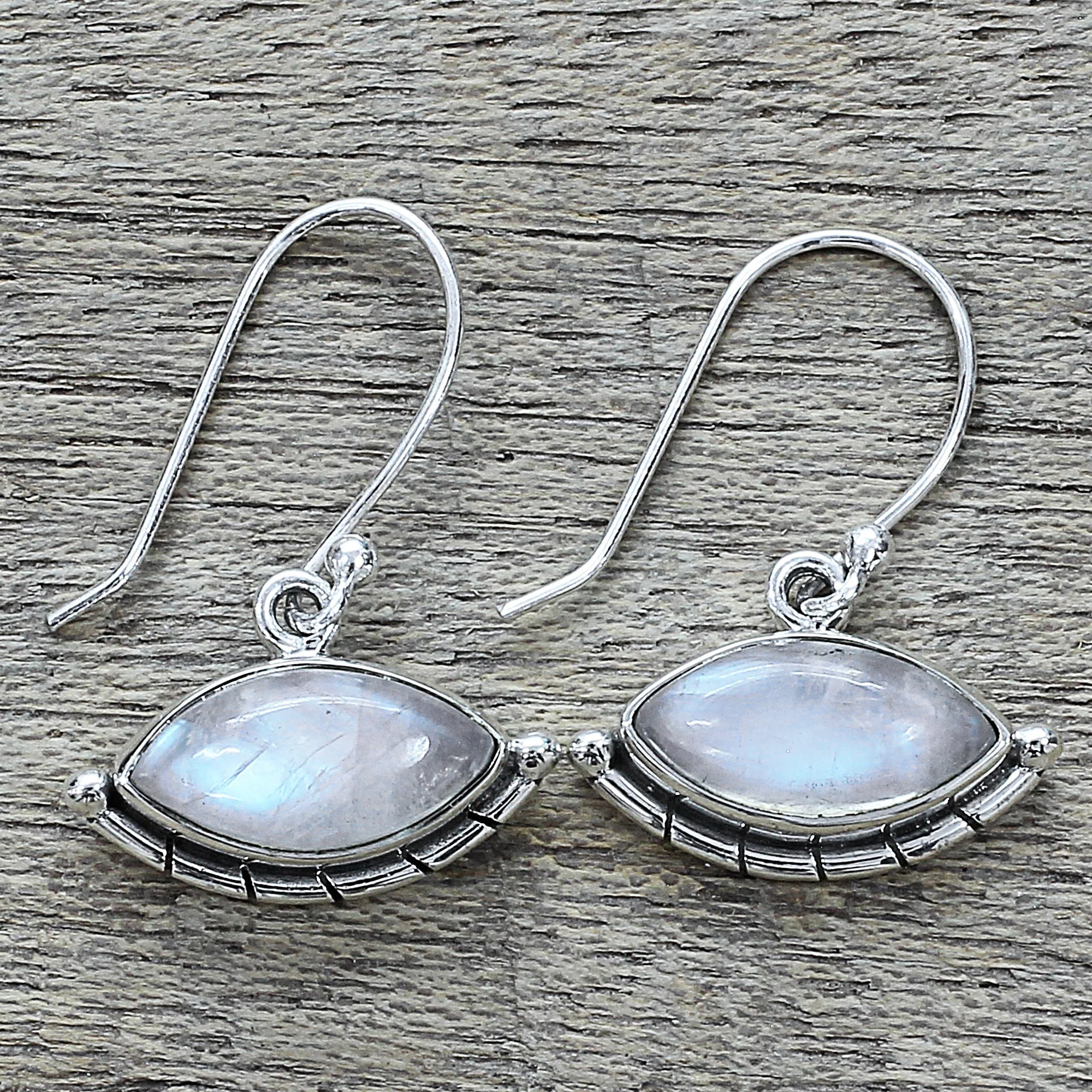Protective Eyes Rainbow Moonstone Dangle Earrings - Image 3