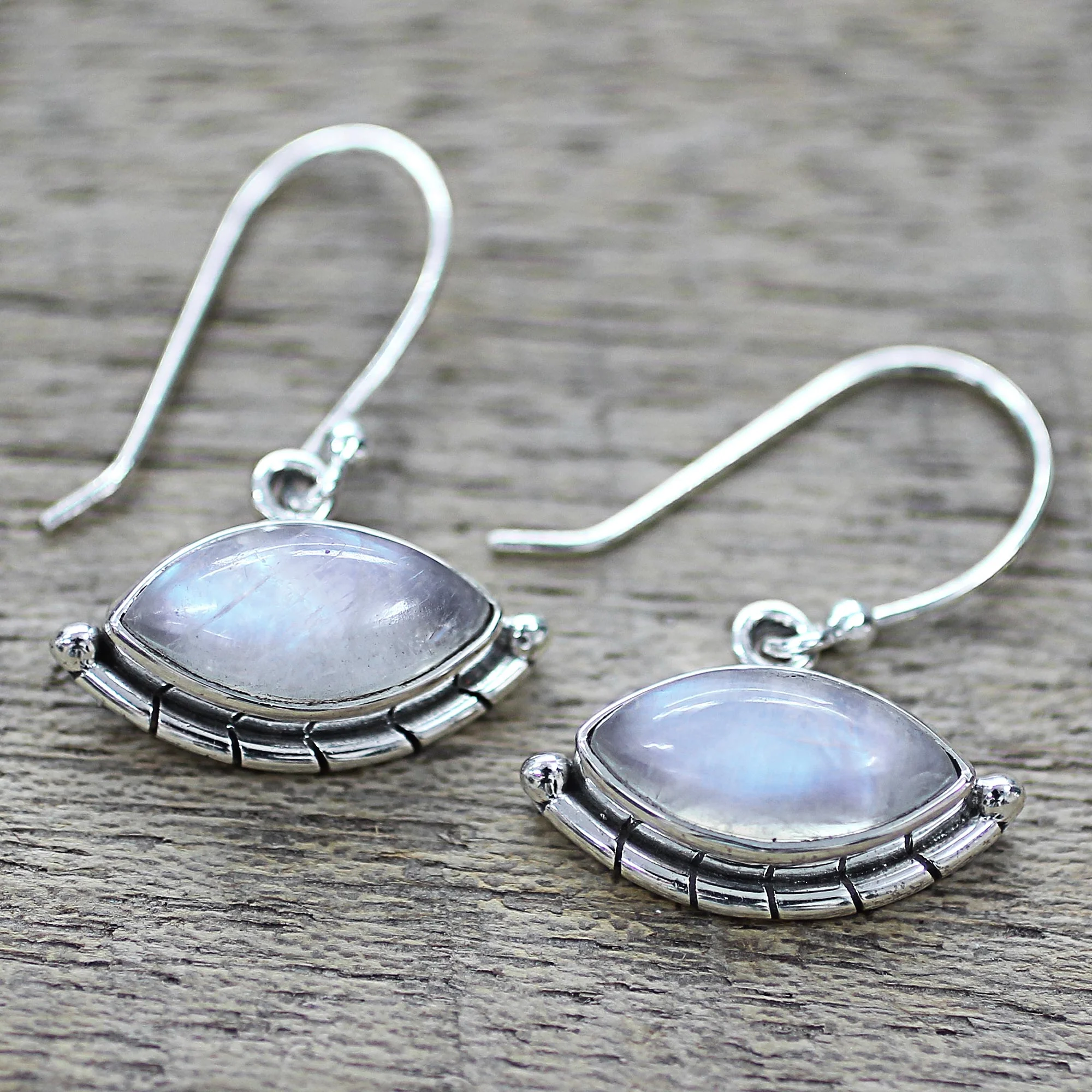 Protective Eyes Rainbow Moonstone Dangle Earrings - Image 4