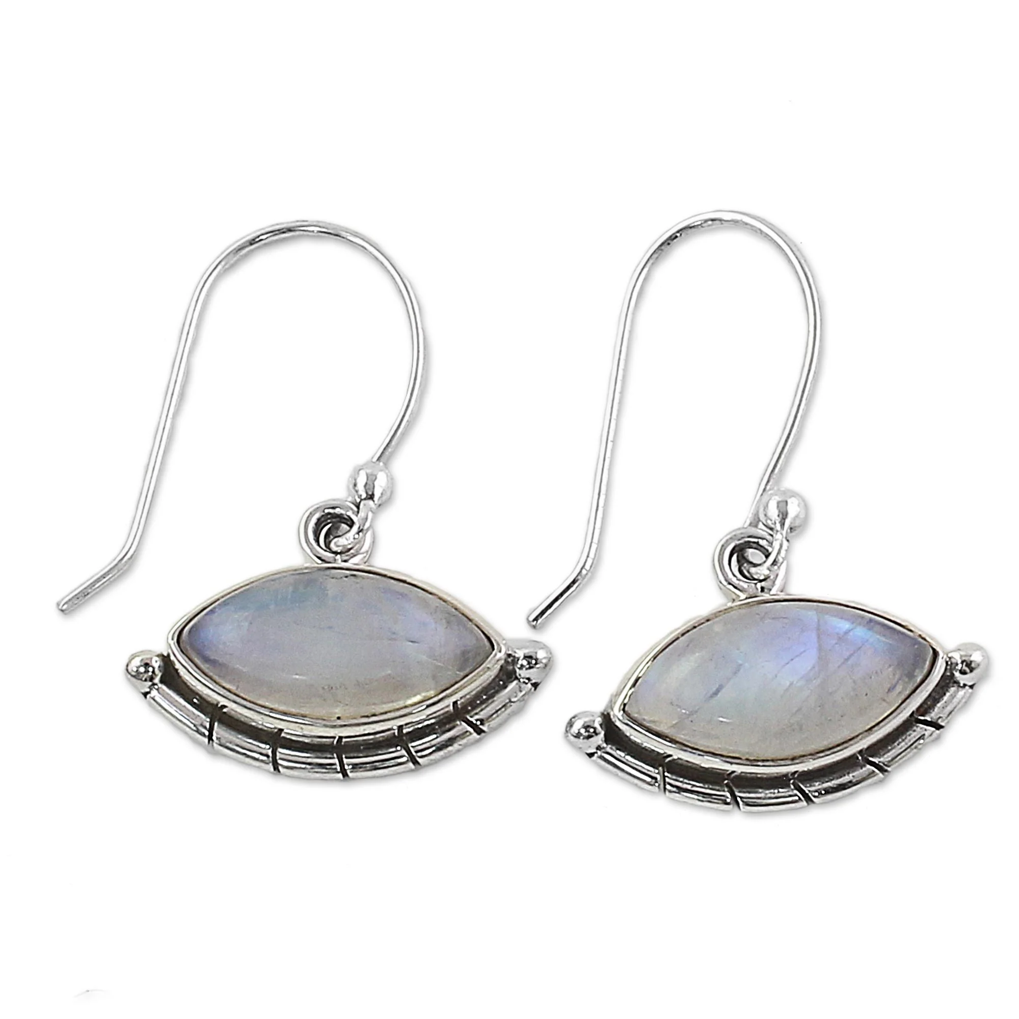 Protective Eyes Rainbow Moonstone Dangle Earrings - Image 5