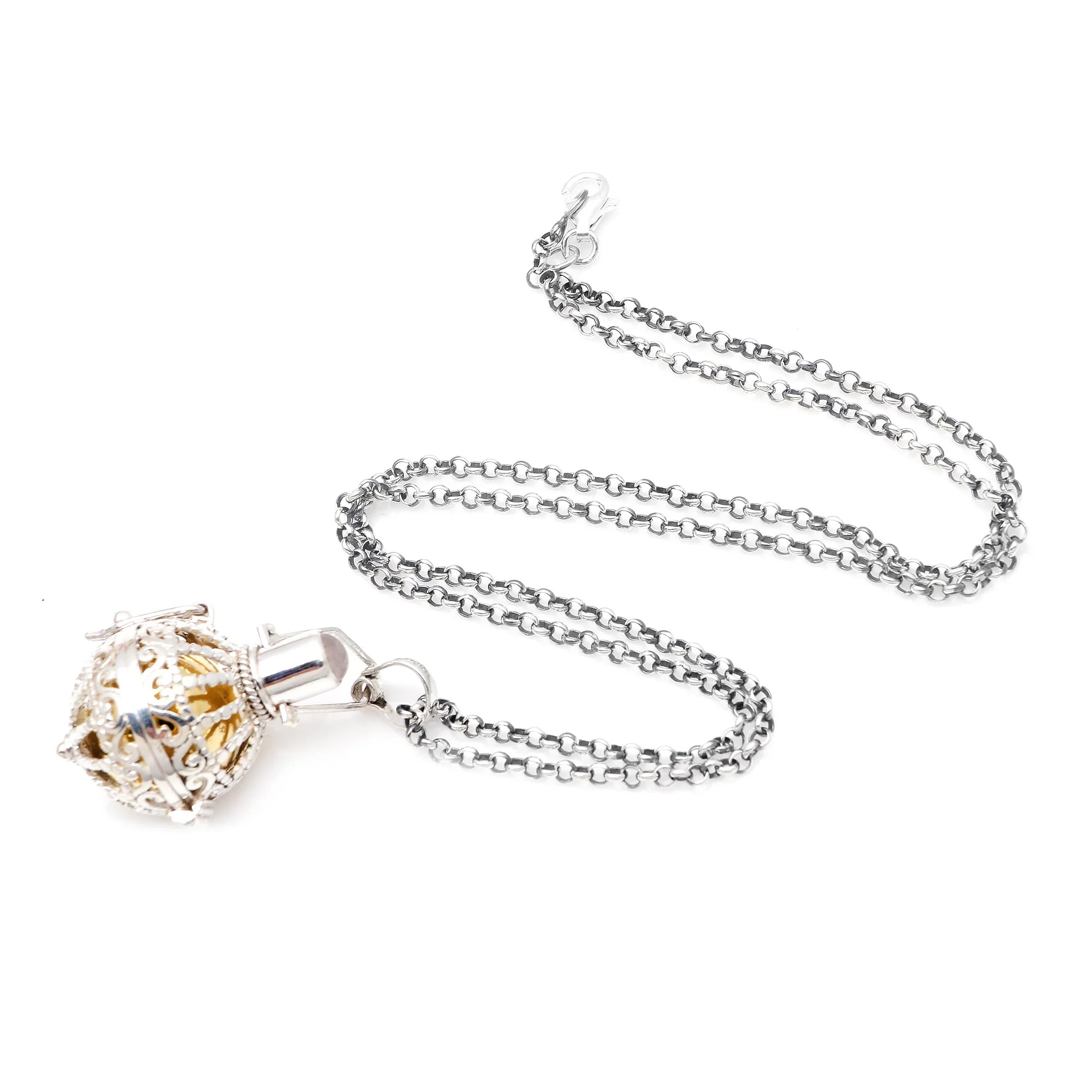 Protective Goddess Silver and Moonstone Harmony Ball Necklace with Brass - Image 4