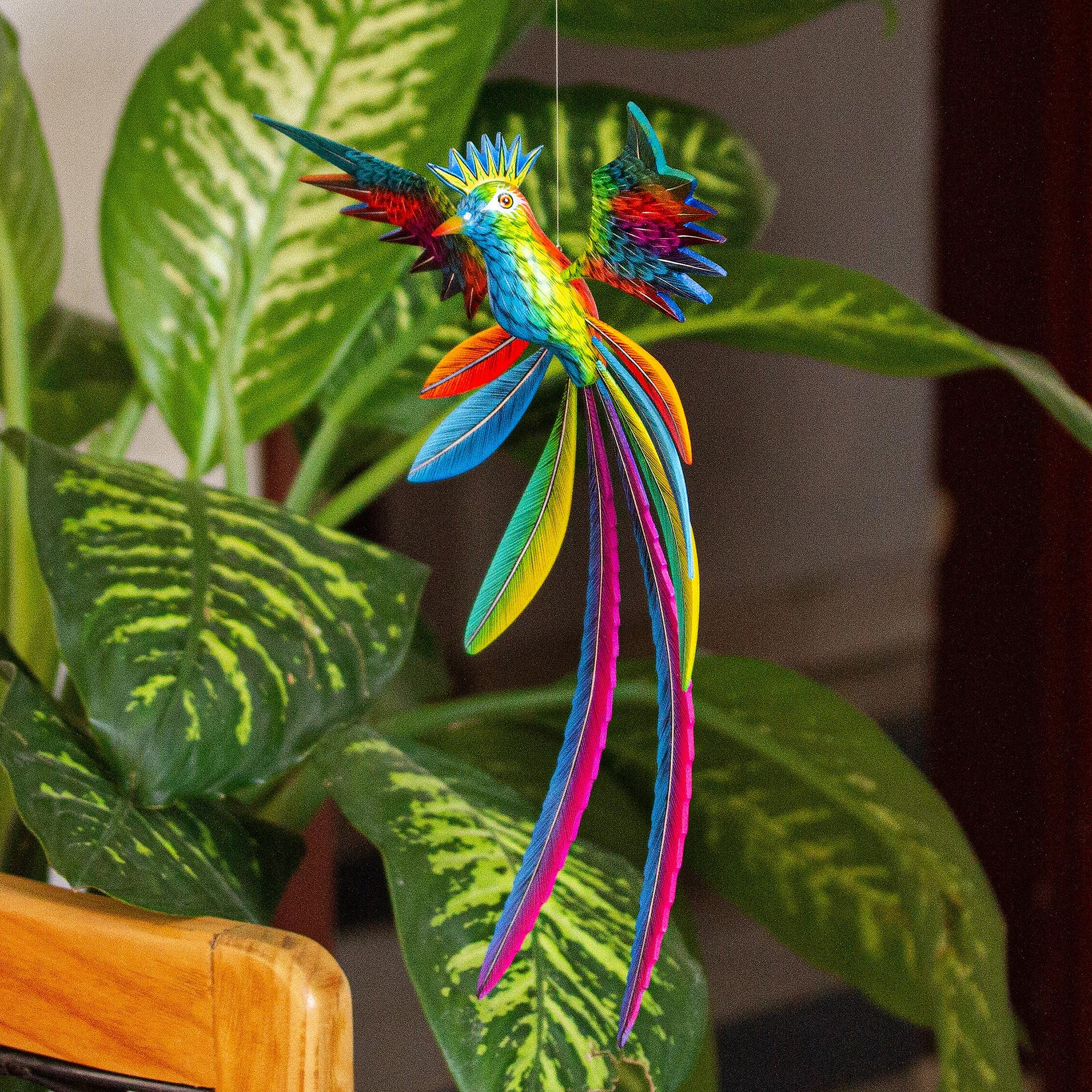 Psychedelic Quetzal Handmade Quetzal Wood Alebrije Sculpture - Image 3