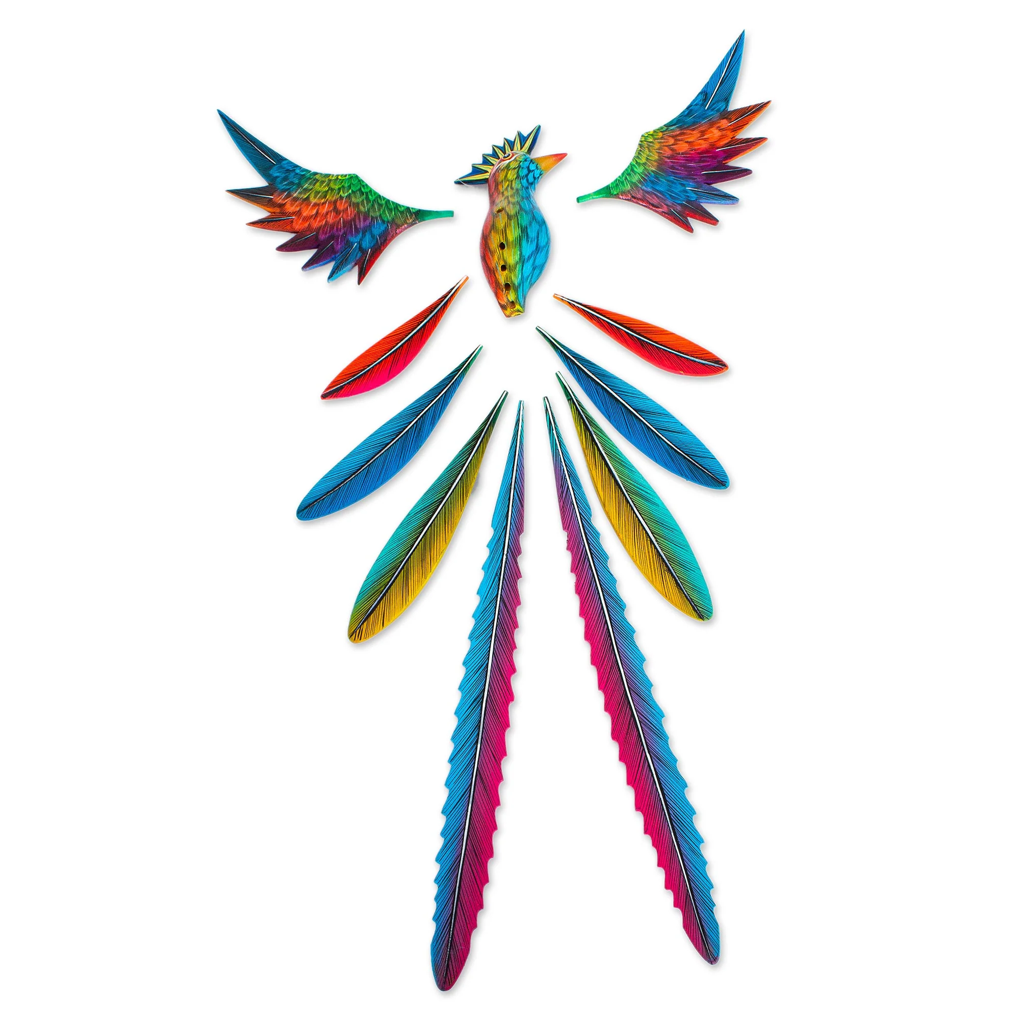 Psychedelic Quetzal Handmade Quetzal Wood Alebrije Sculpture - Image 5