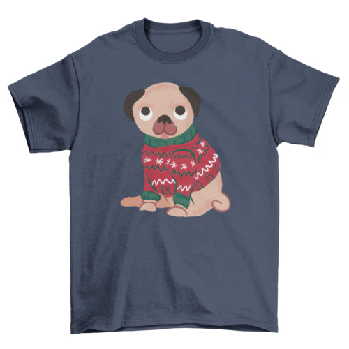Pug in Ugly Christmas Sweater T-Shirt - Image 5