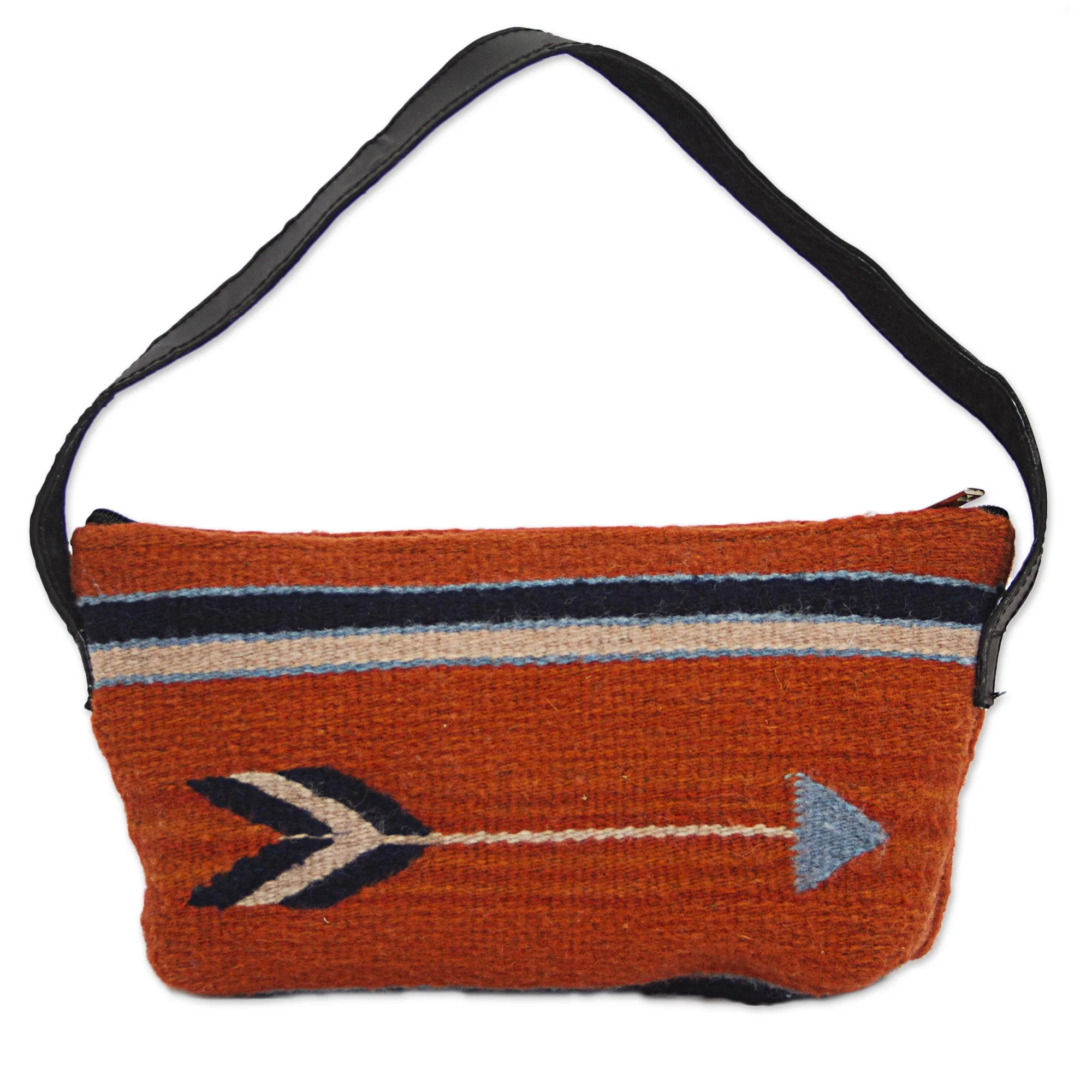Pumpkin Arrow Hand Made Wool Baguette Handbag in Pumpkin from Mexico - Image 2