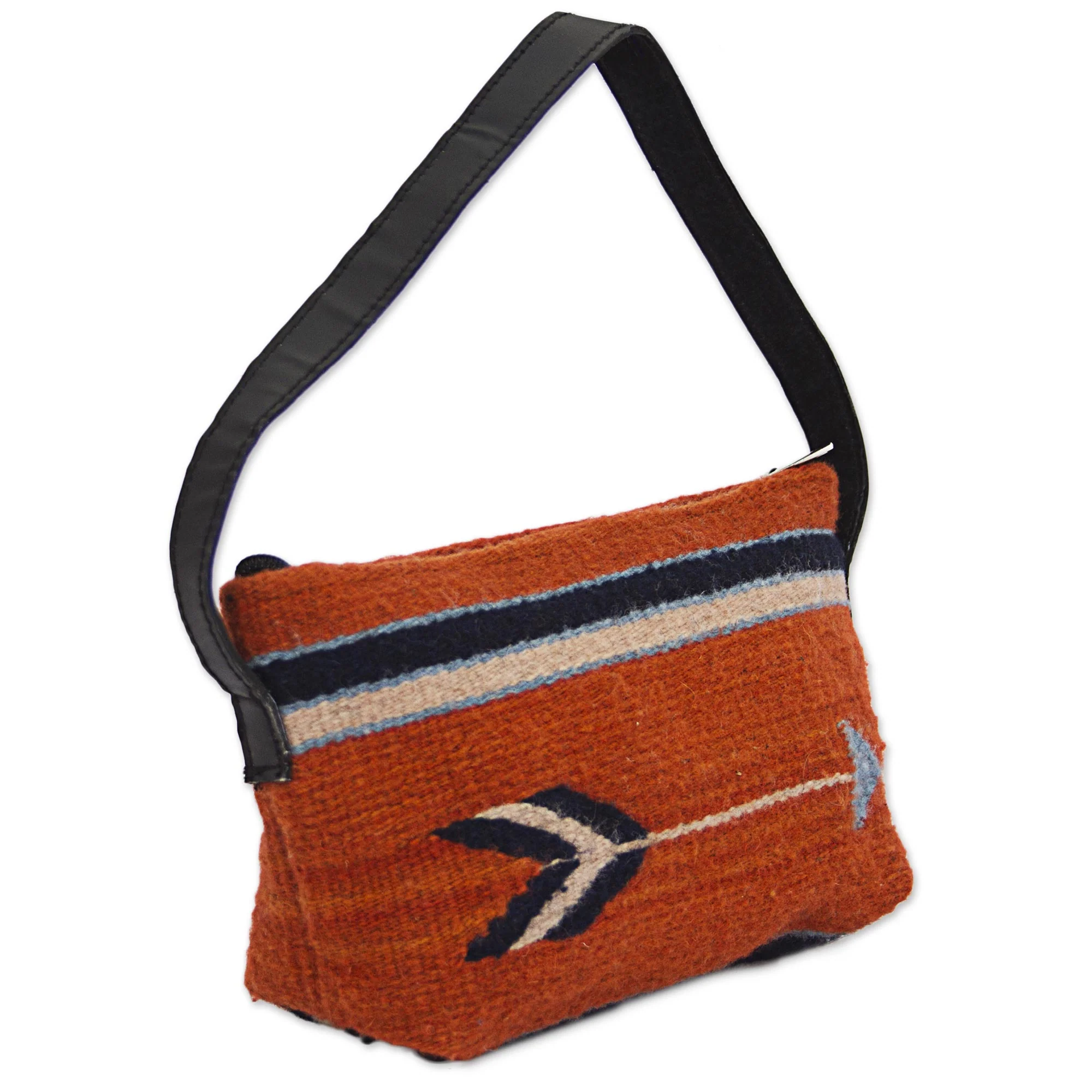 Pumpkin Arrow Hand Made Wool Baguette Handbag in Pumpkin from Mexico - Image 3