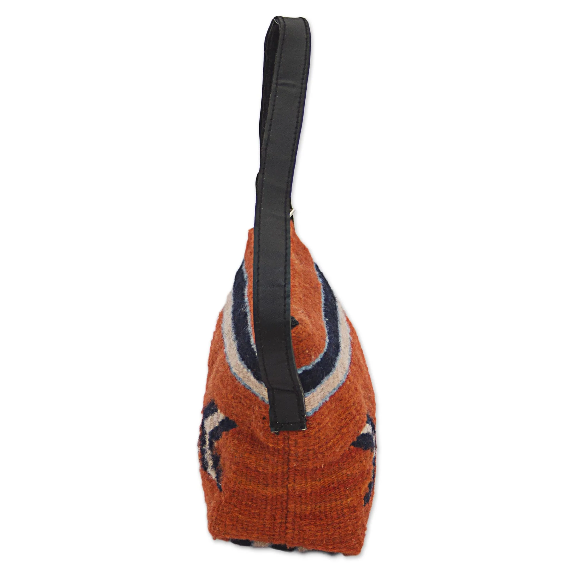 Pumpkin Arrow Hand Made Wool Baguette Handbag in Pumpkin from Mexico - Image 4