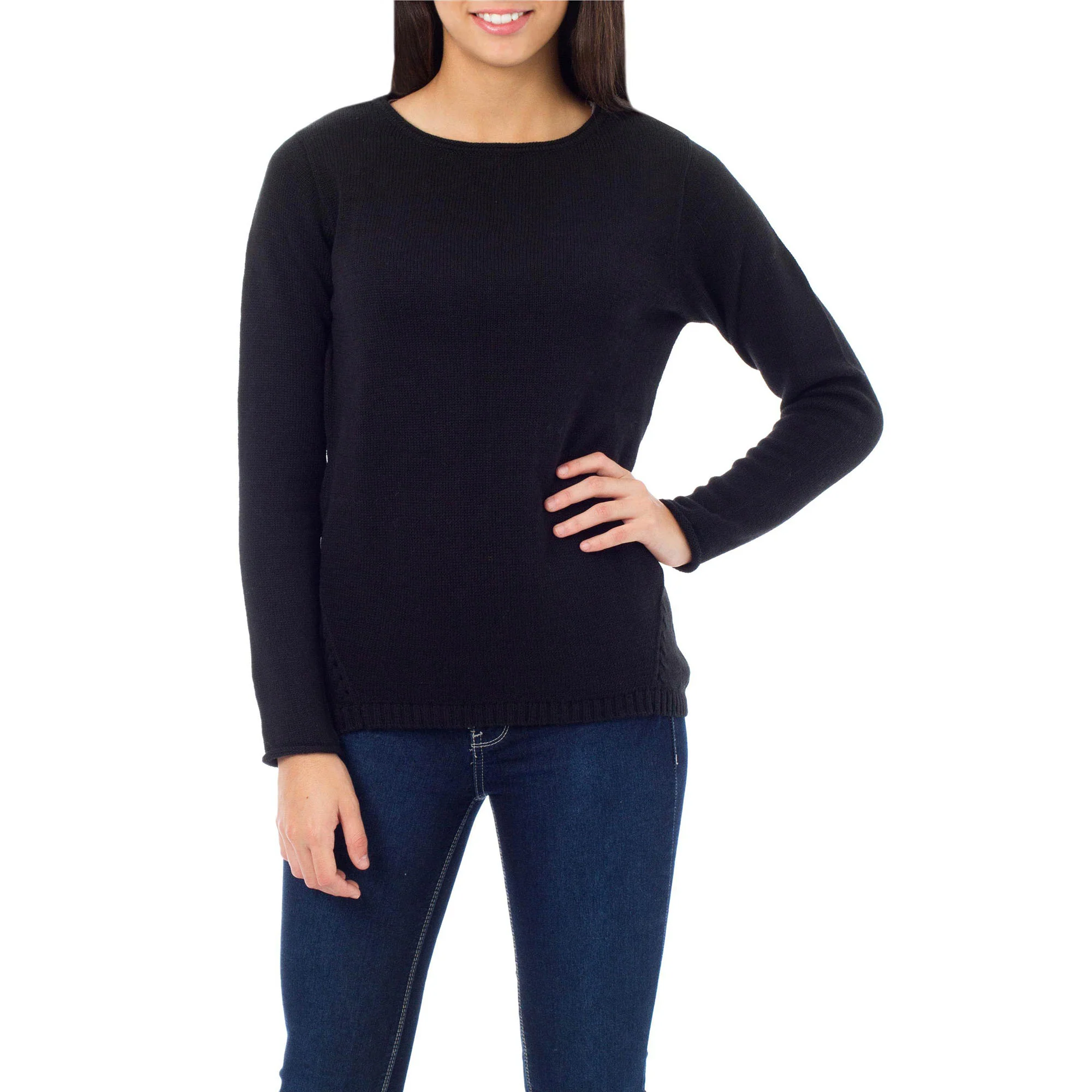 Puno Black Cotton & Alpaca Sweater - Image 2