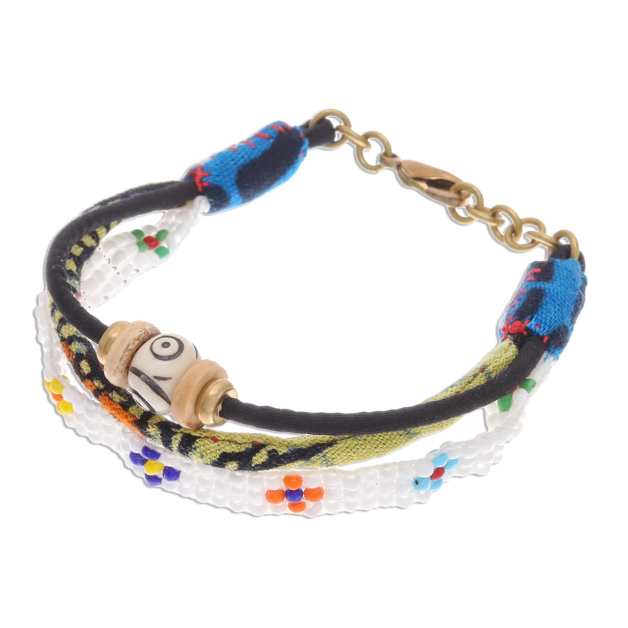 Pure Boho Glass and Cotton Beaded Strand Bracelet in White - Image 4