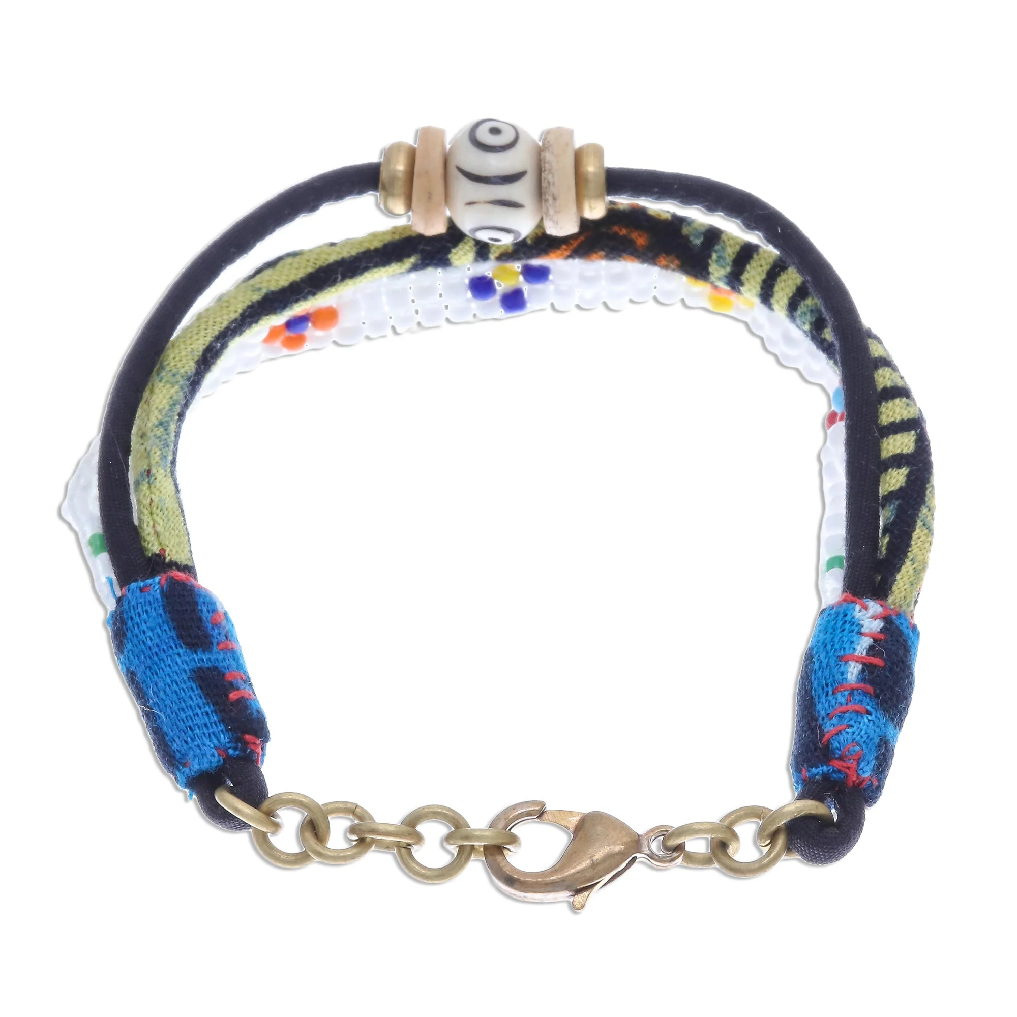 Pure Boho Glass and Cotton Beaded Strand Bracelet in White - Image 5