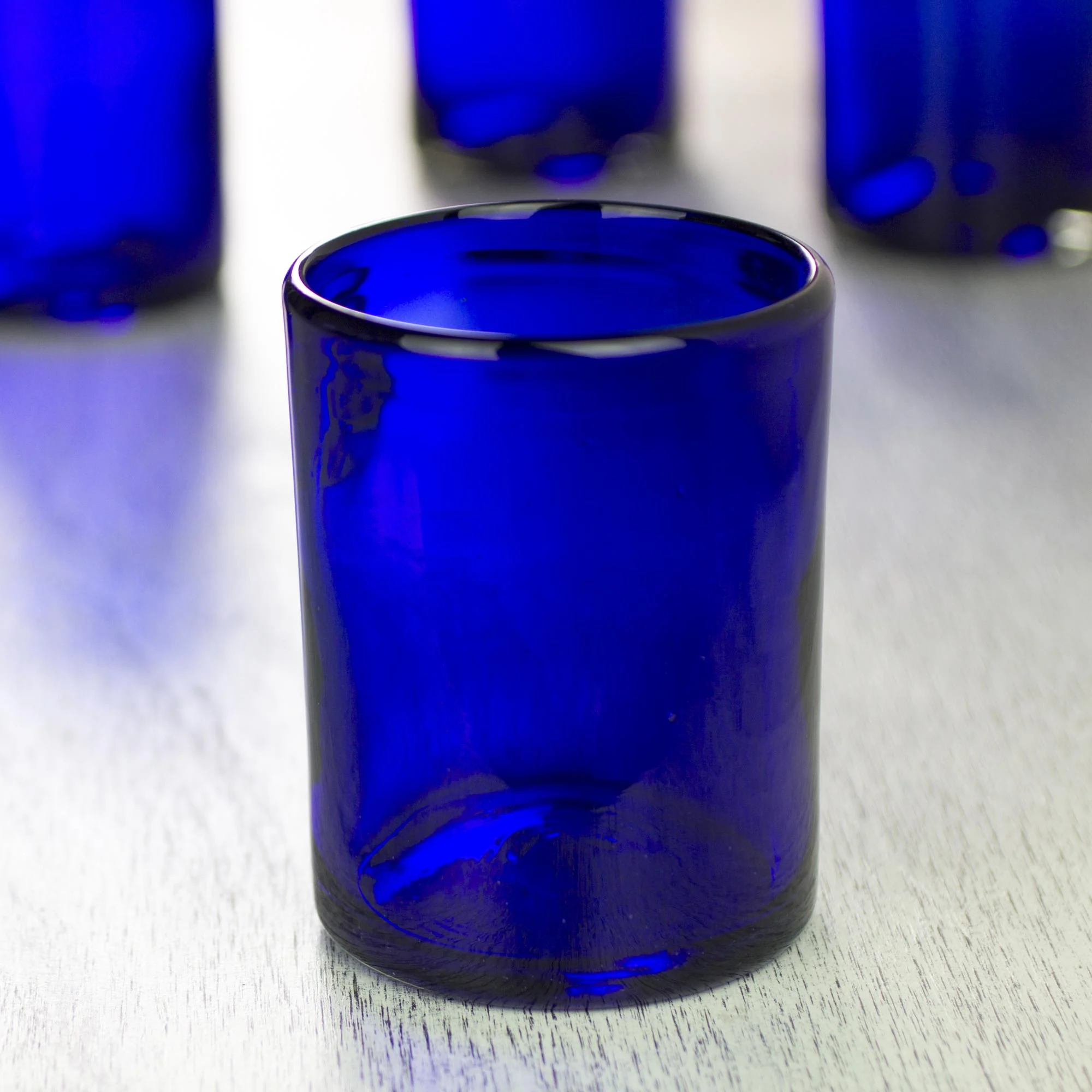 Pure Cobalt Blue Hand Blown Glass Tumblers Set of 6 Mexico - Image 5