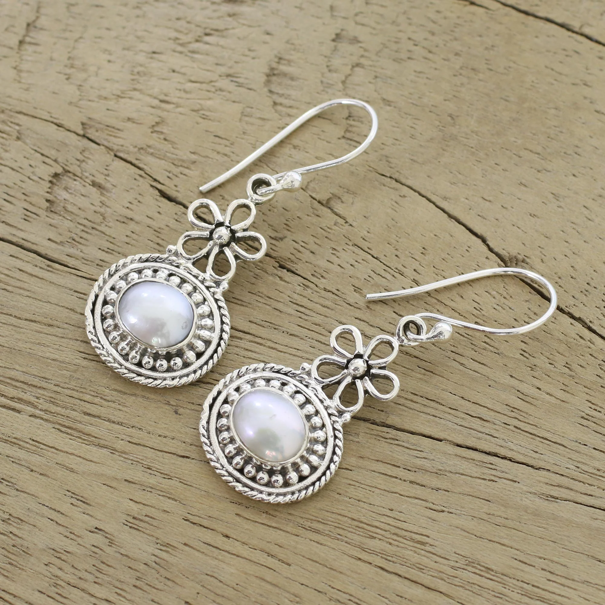 Pure Grace Cultured Pearl and Sterling Silver Dangle Earrings - Image 3