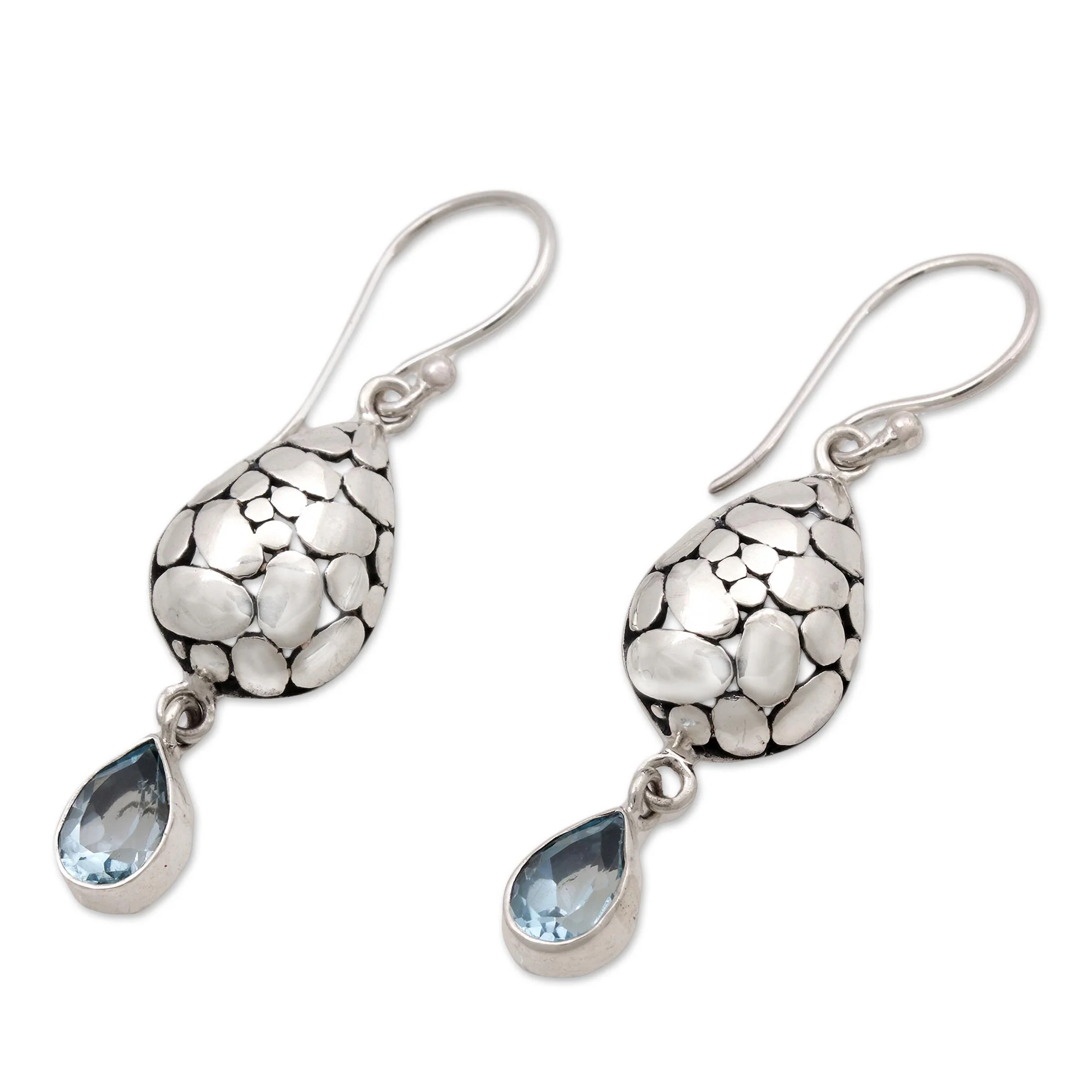 Purest Drop Blue Topaz Sterling Silver Earrings Handcrafted in Bali - Image 4