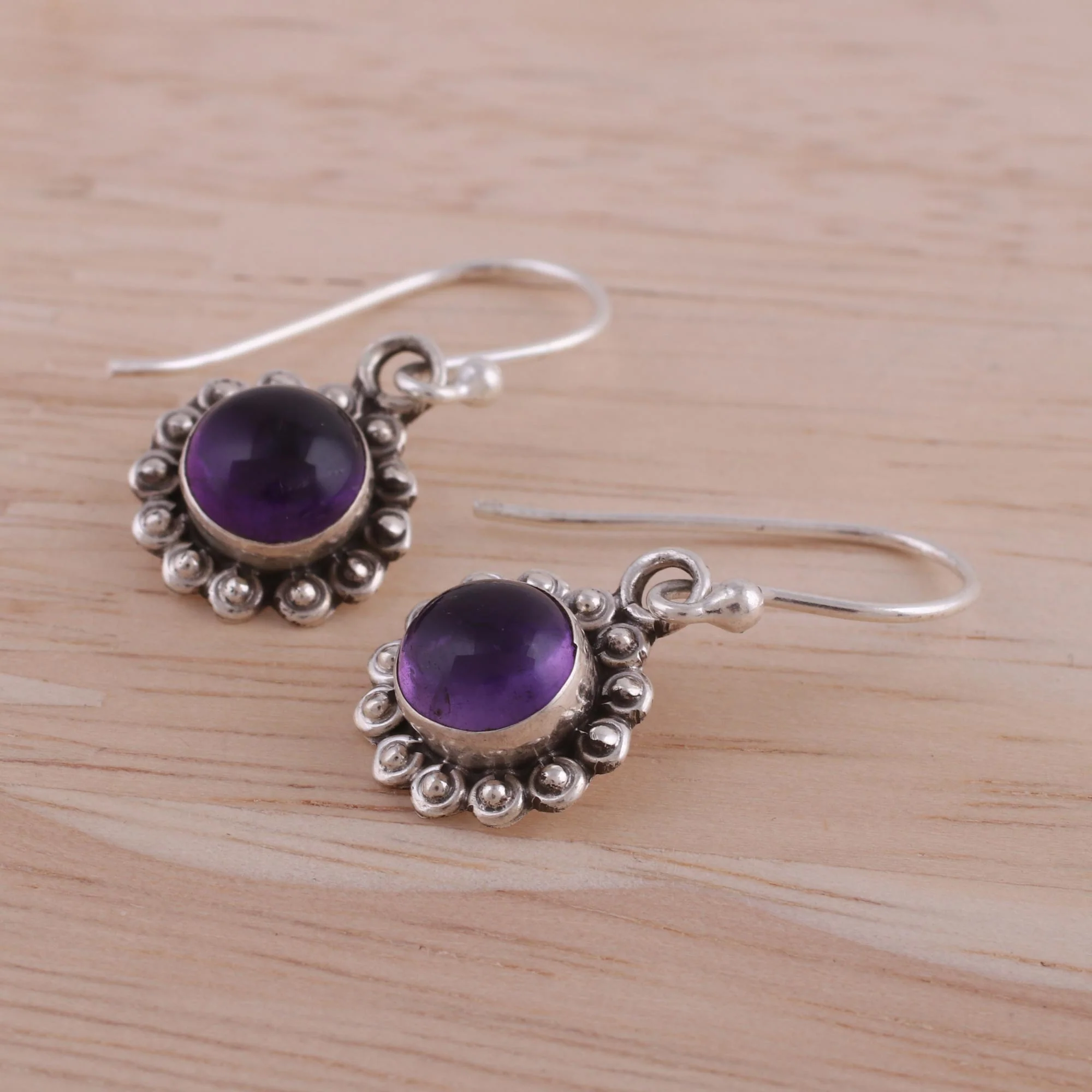 Purple Appeal Indian Amethyst and Sterling Silver Floral Dangle Earrings - Image 3