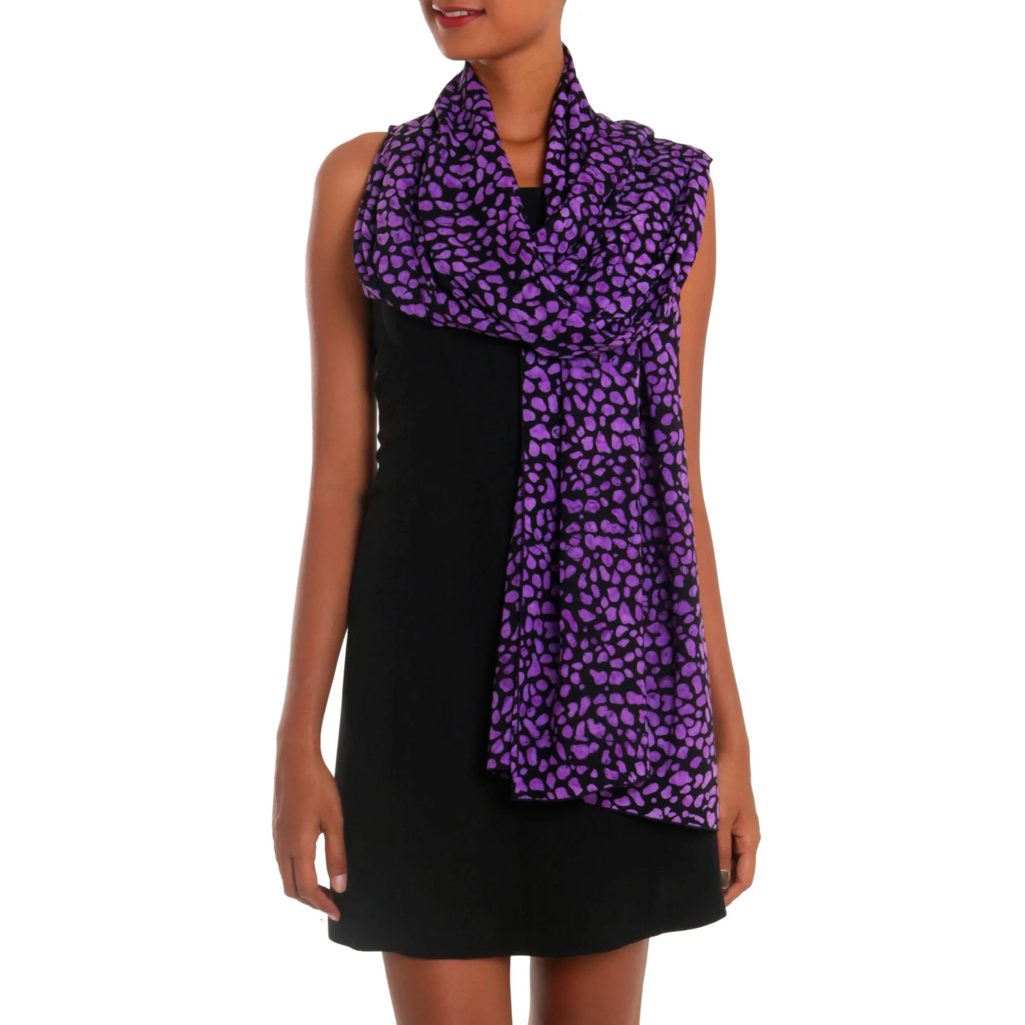 Purple Beach Pebbles 100% Rayon Stamped Batik Shawl - Image 5