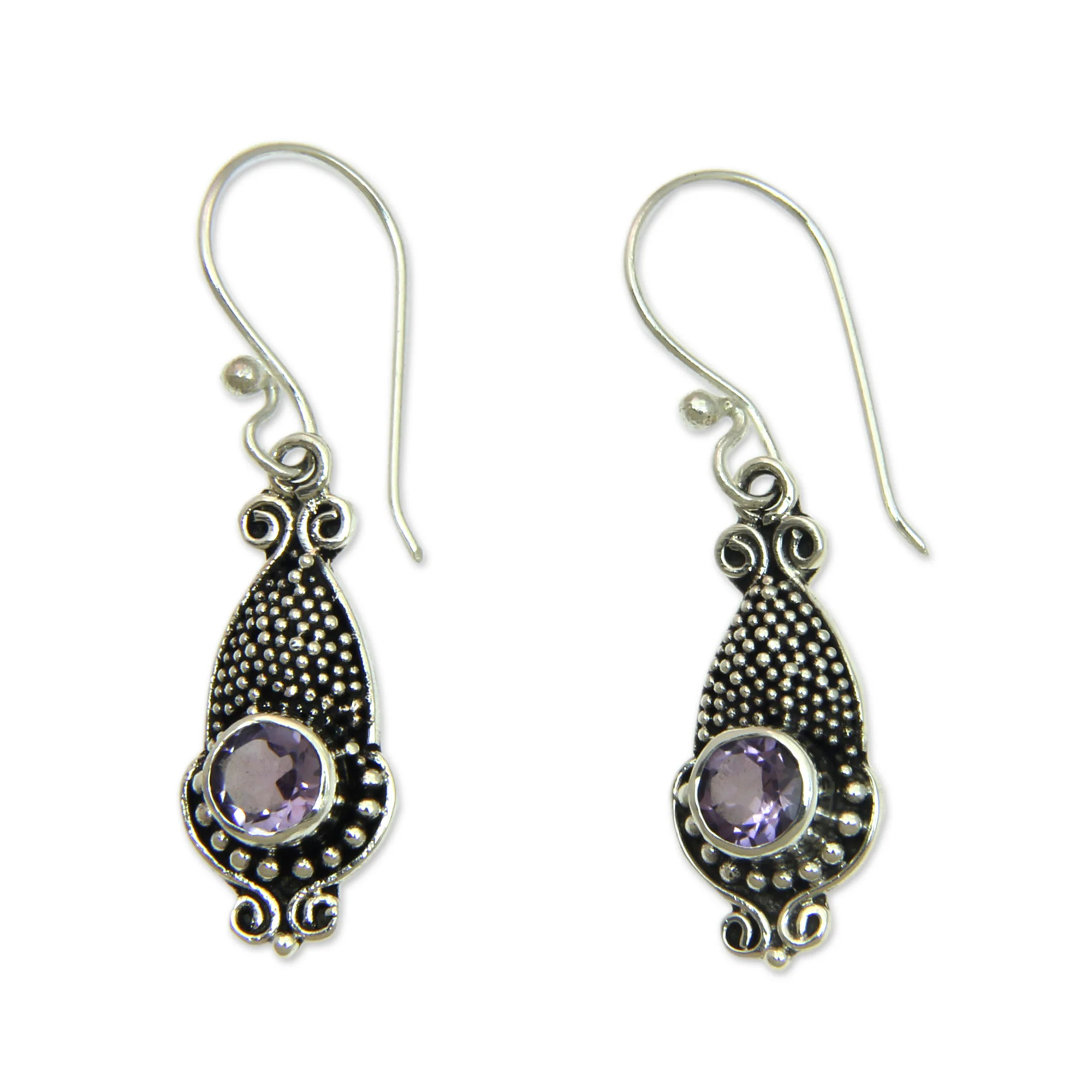 Purple Cephalopod Amethyst and Sterling Silver 925 Earrings with Squid Motif - Image 2