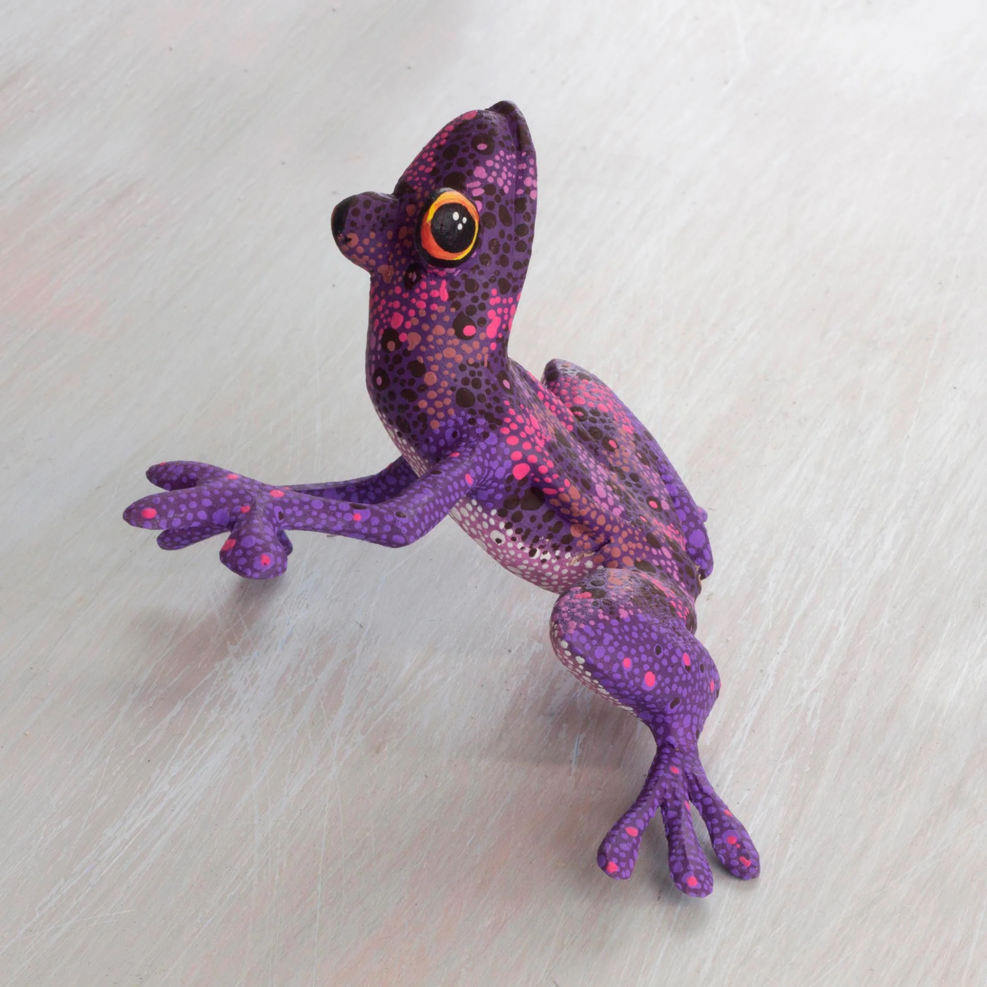 Purple Dancing Frog Purple Hand Crafted Alebrije Style Frog Figurine Sculpture - Image 3