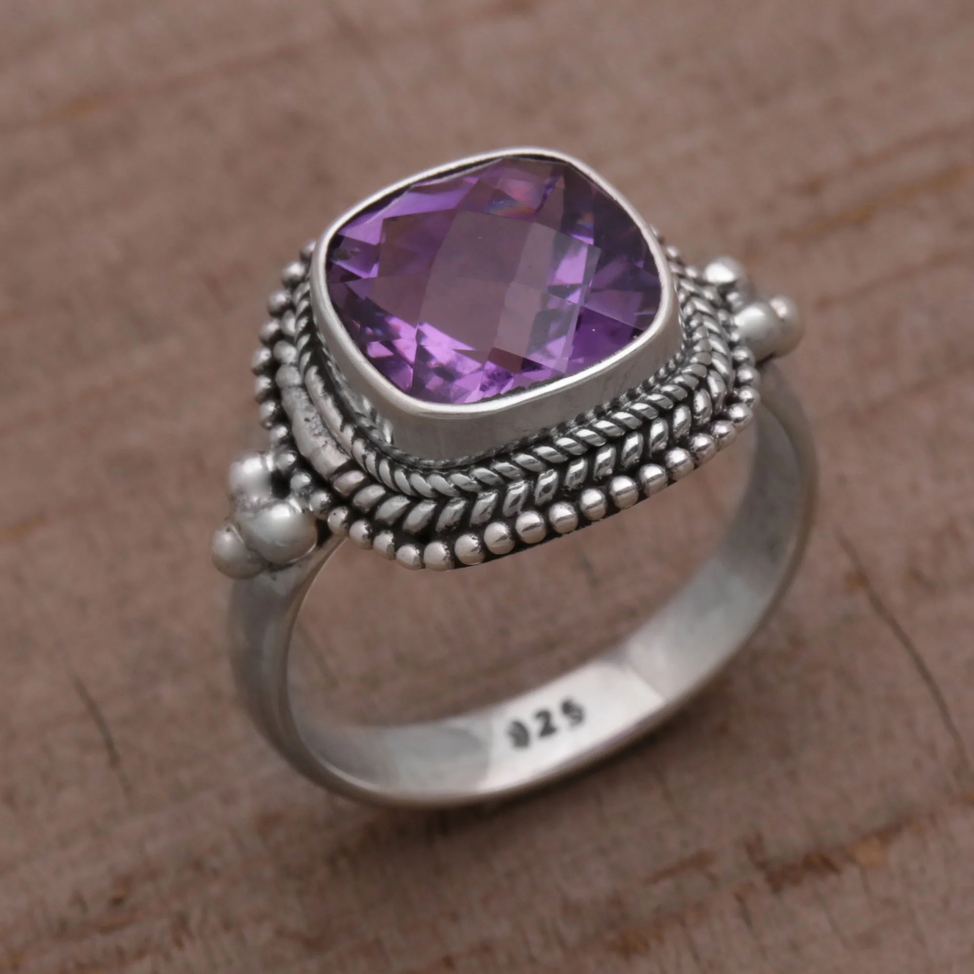 Purple Elegance Amethyst and Sterling Silver Ring Cocktail Ring from Bali - Image 3