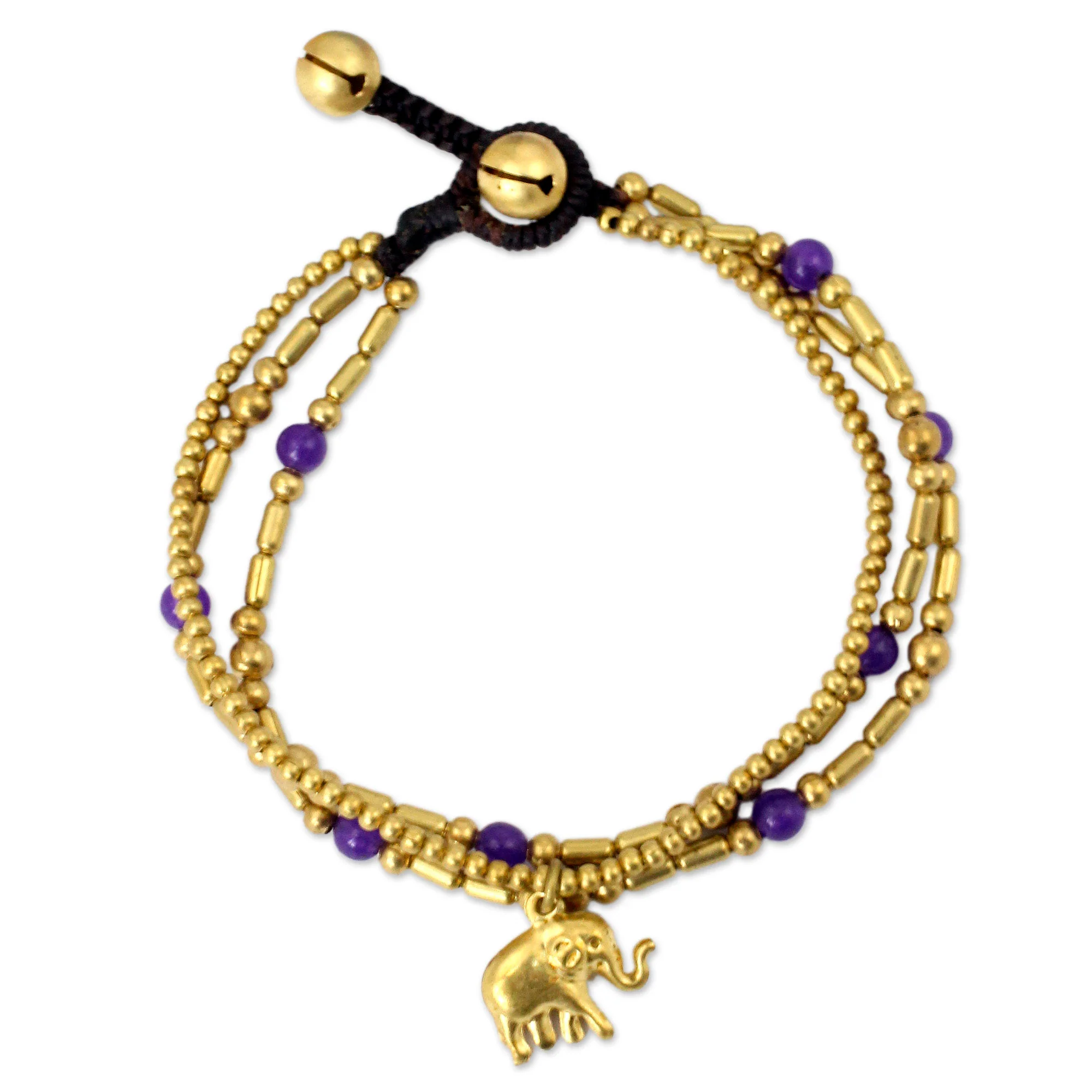 Purple Elephant Charm Brass Bracelet Purple-color Gems Beaded Jewelry - Image 2