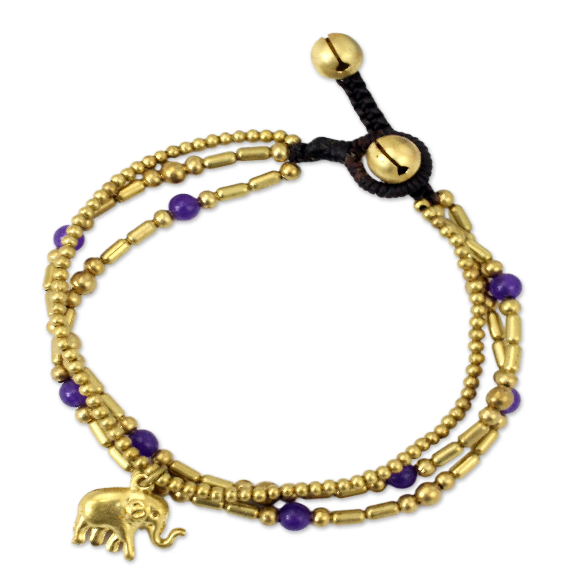 Purple Elephant Charm Brass Bracelet Purple-color Gems Beaded Jewelry - Image 3