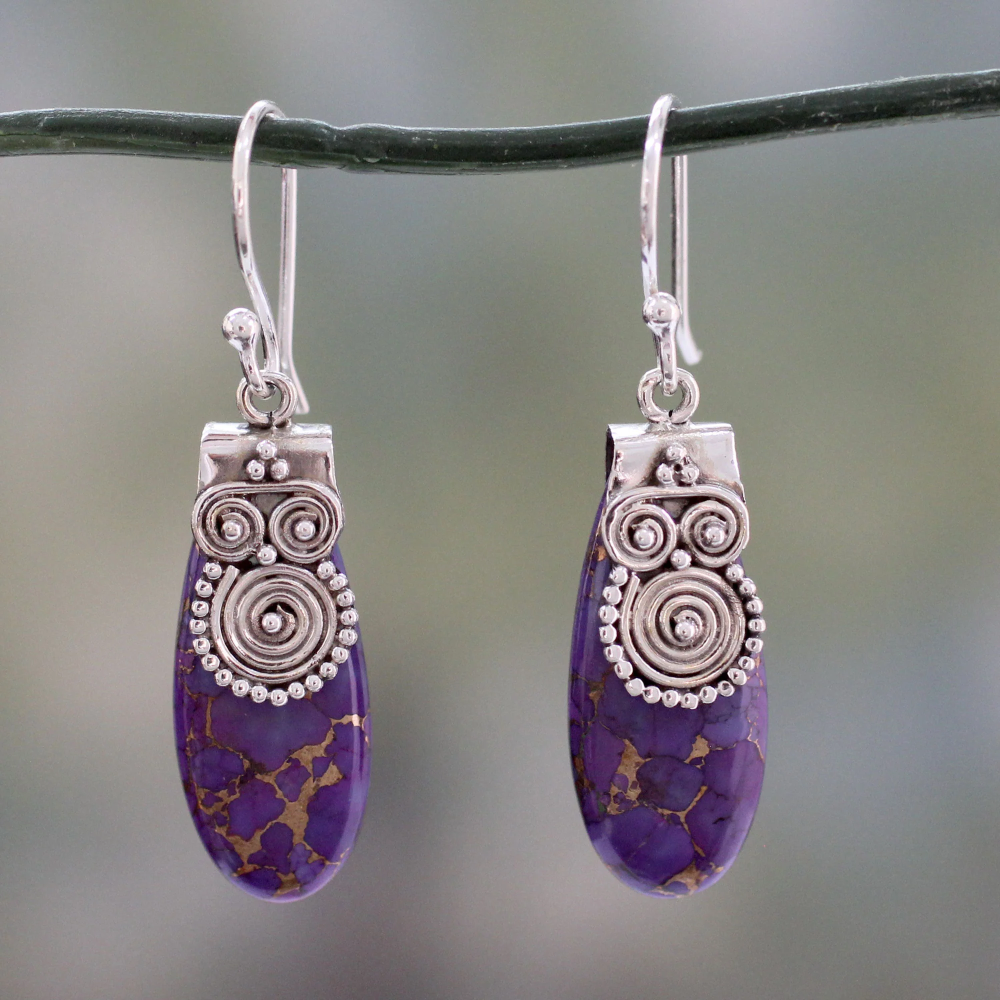Purple Enigma Fair Trade Purple Turquoise and Sterling Silver Earrings