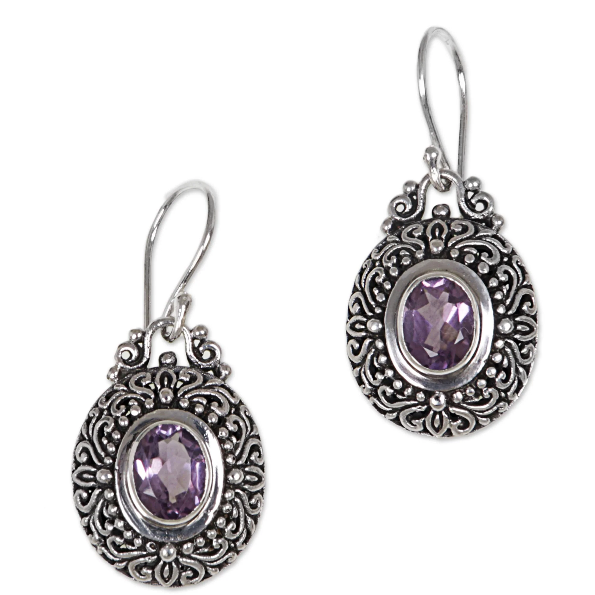Purple Fables Sterling Silver Amethyst Dangle Earrings from Indonesia - Image 2