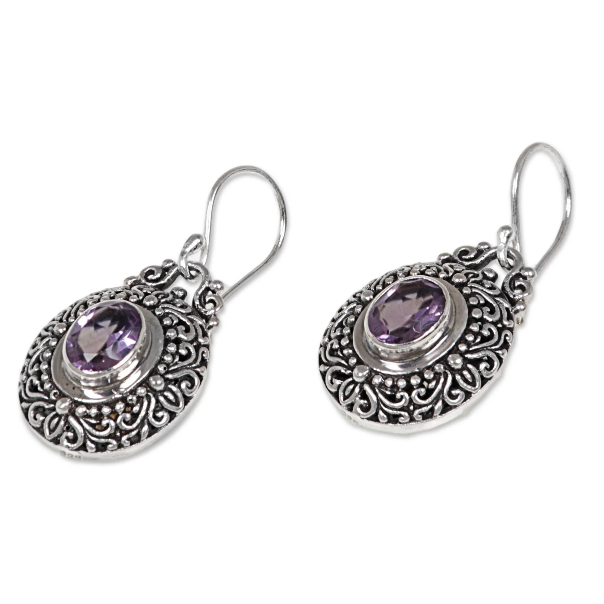 Purple Fables Sterling Silver Amethyst Dangle Earrings from Indonesia - Image 3