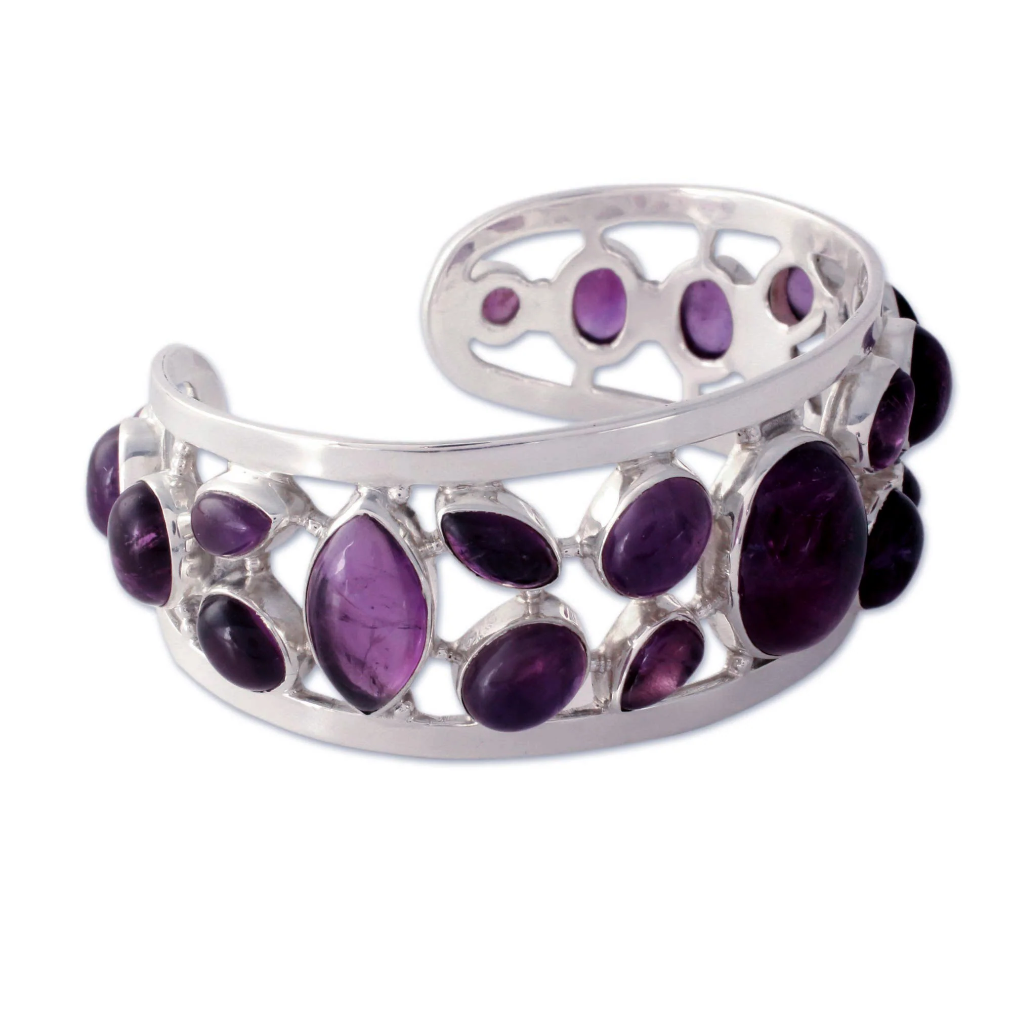 Purple Harmony Amethyst Silver Cuff Bracelet - Image 3