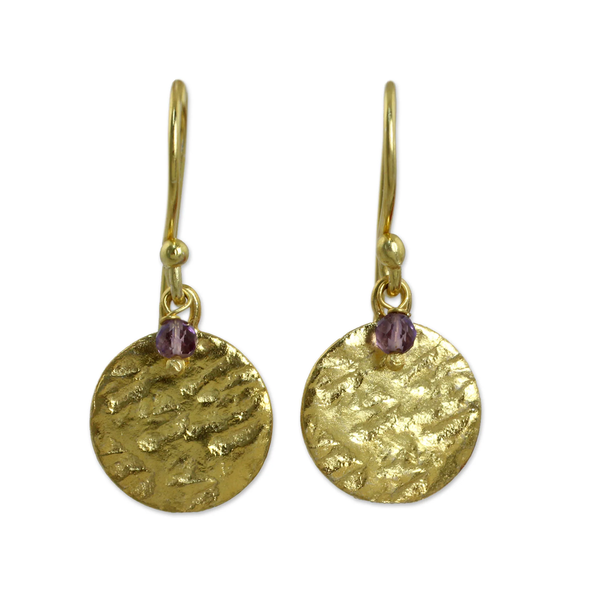 Purple Harvest Moon Amethyst Gold-Plated Silver Earrings - Image 2