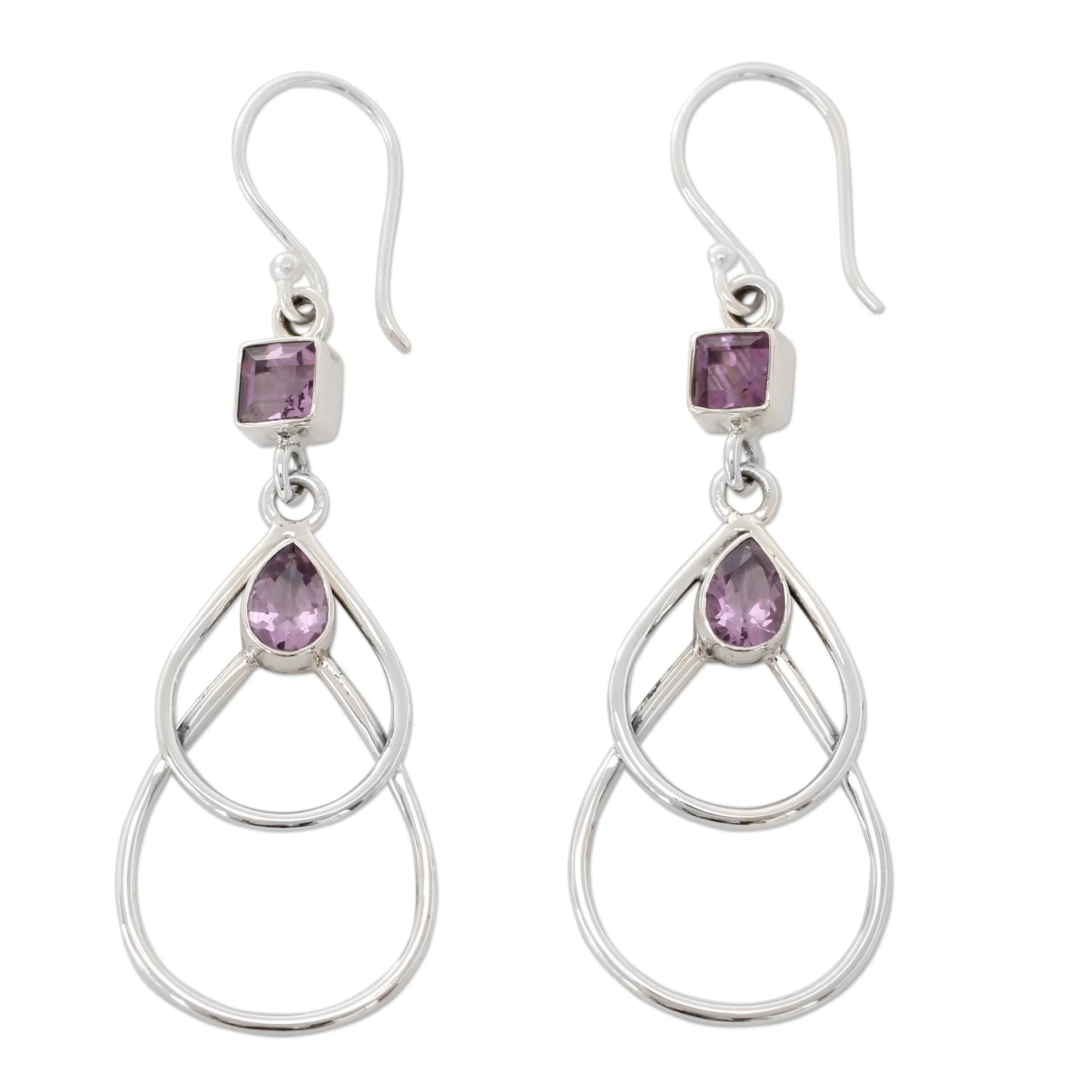 Purple Ice Contemporary Sterling Silver Earrings with Amethysts - Image 2