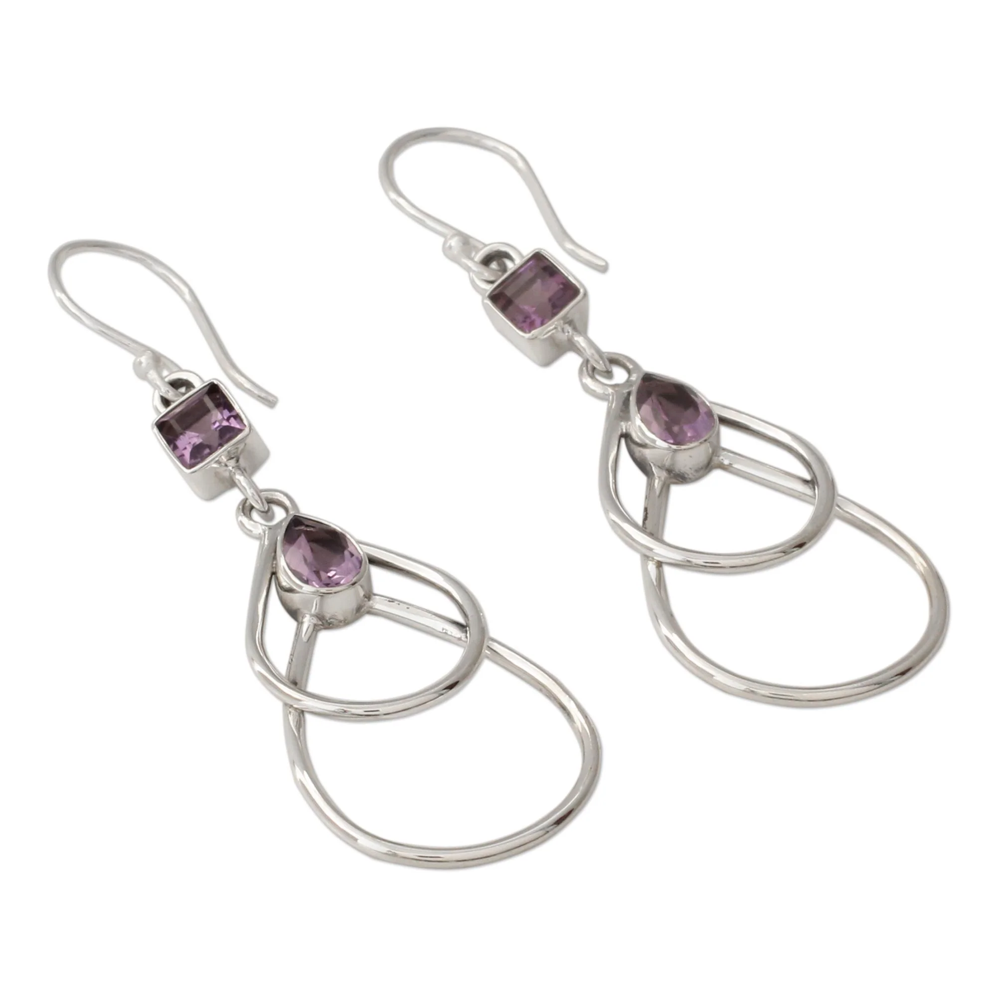 Purple Ice Contemporary Sterling Silver Earrings with Amethysts - Image 3