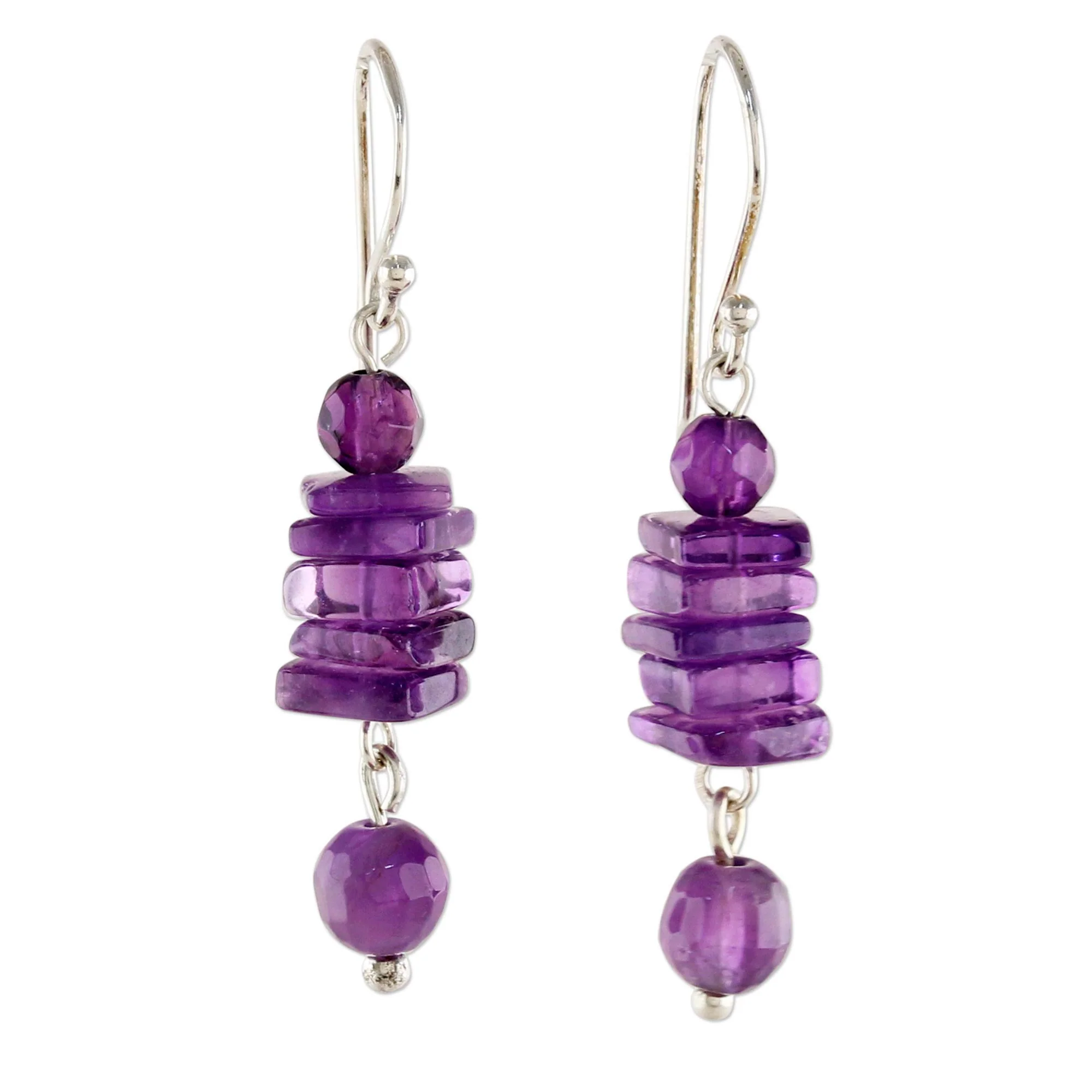 Purple Monoliths Amethyst and Sterling Silver Dangle Earrings from Thailand - Image 2