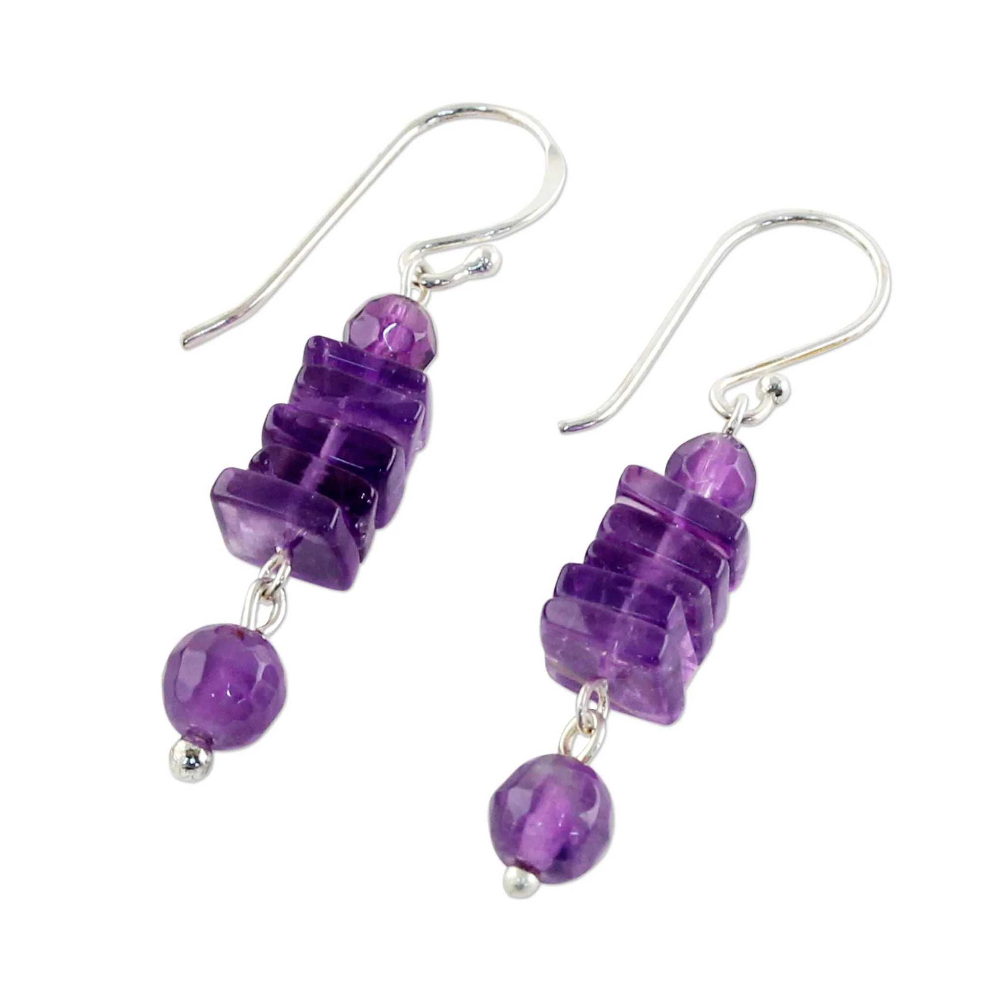 Purple Monoliths Amethyst and Sterling Silver Dangle Earrings from Thailand - Image 3