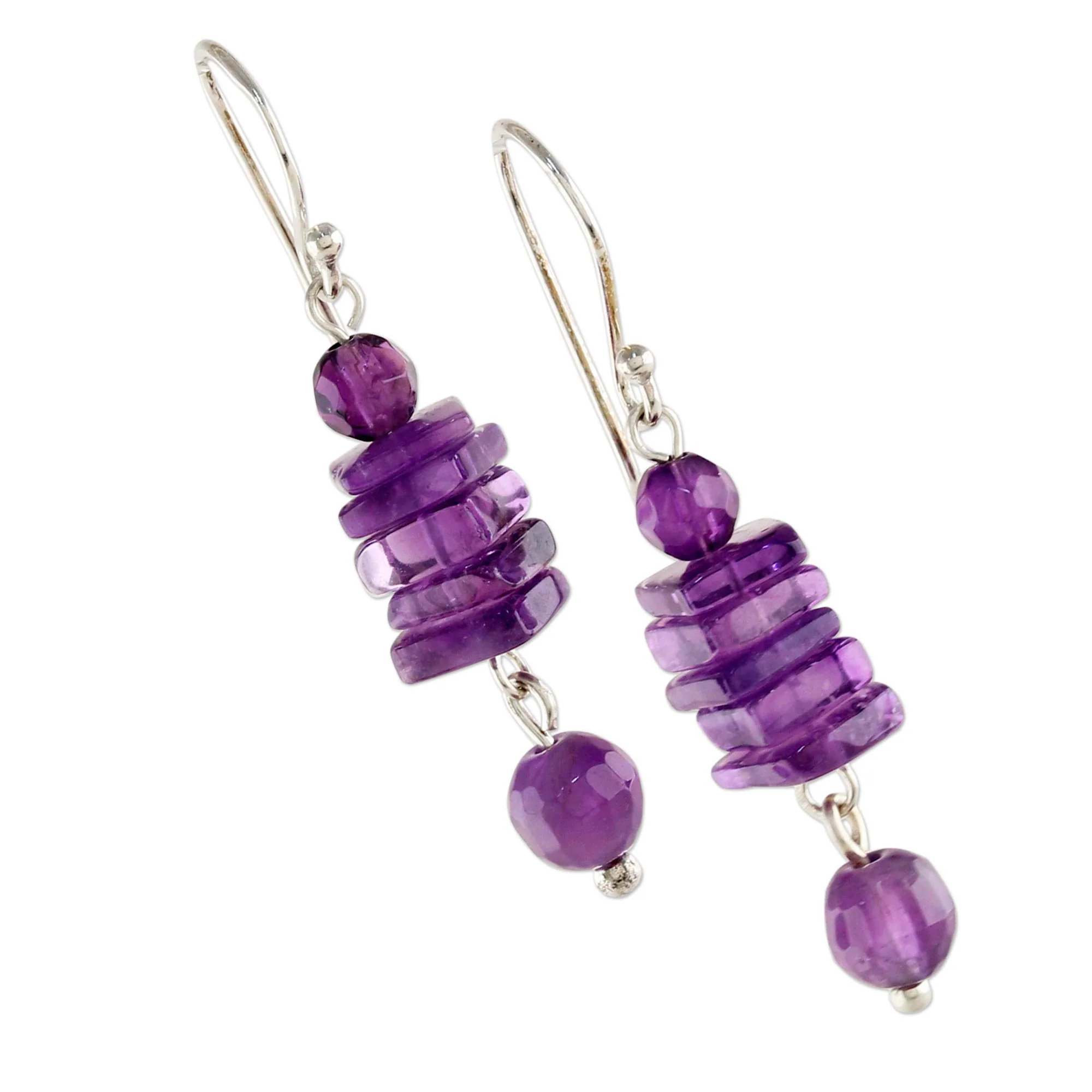 Purple Monoliths Amethyst and Sterling Silver Dangle Earrings from Thailand - Image 4