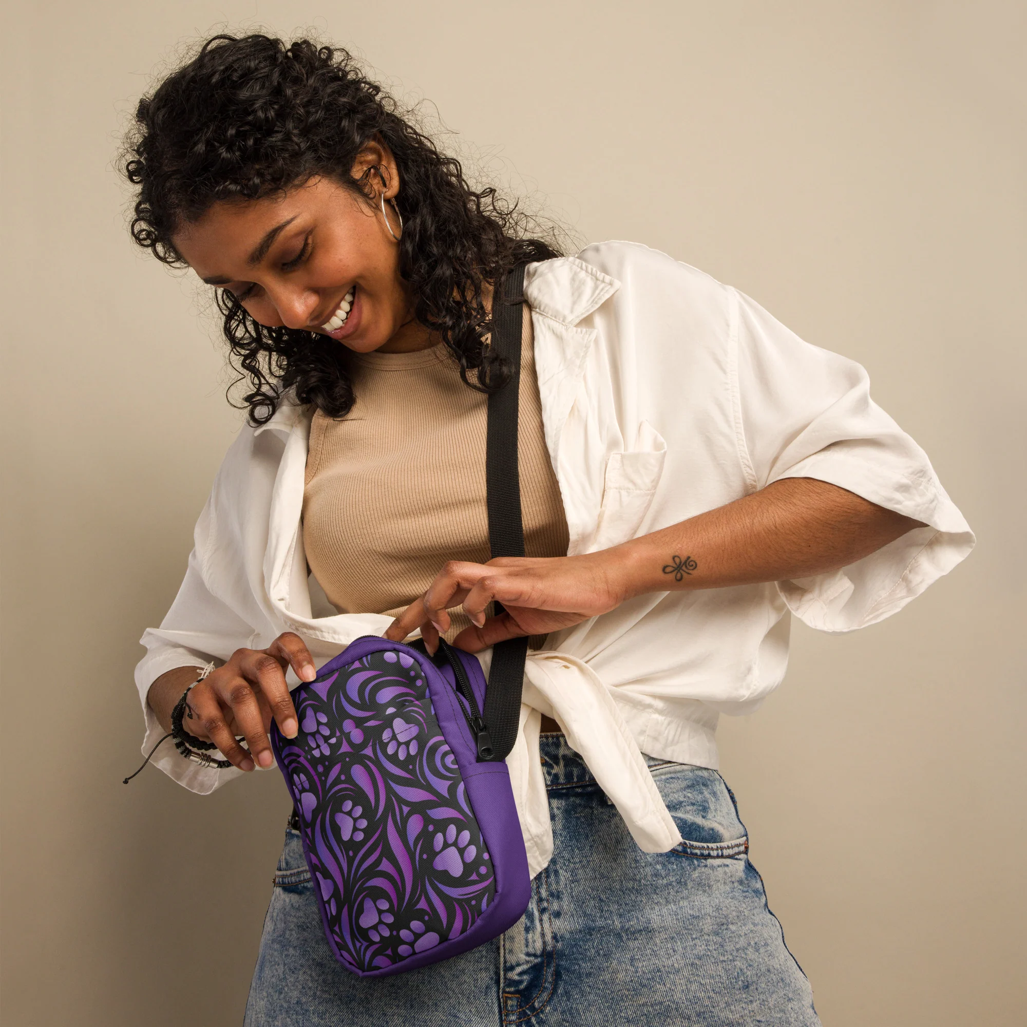 Purple Paw Symphony Utility Crossbody Bag