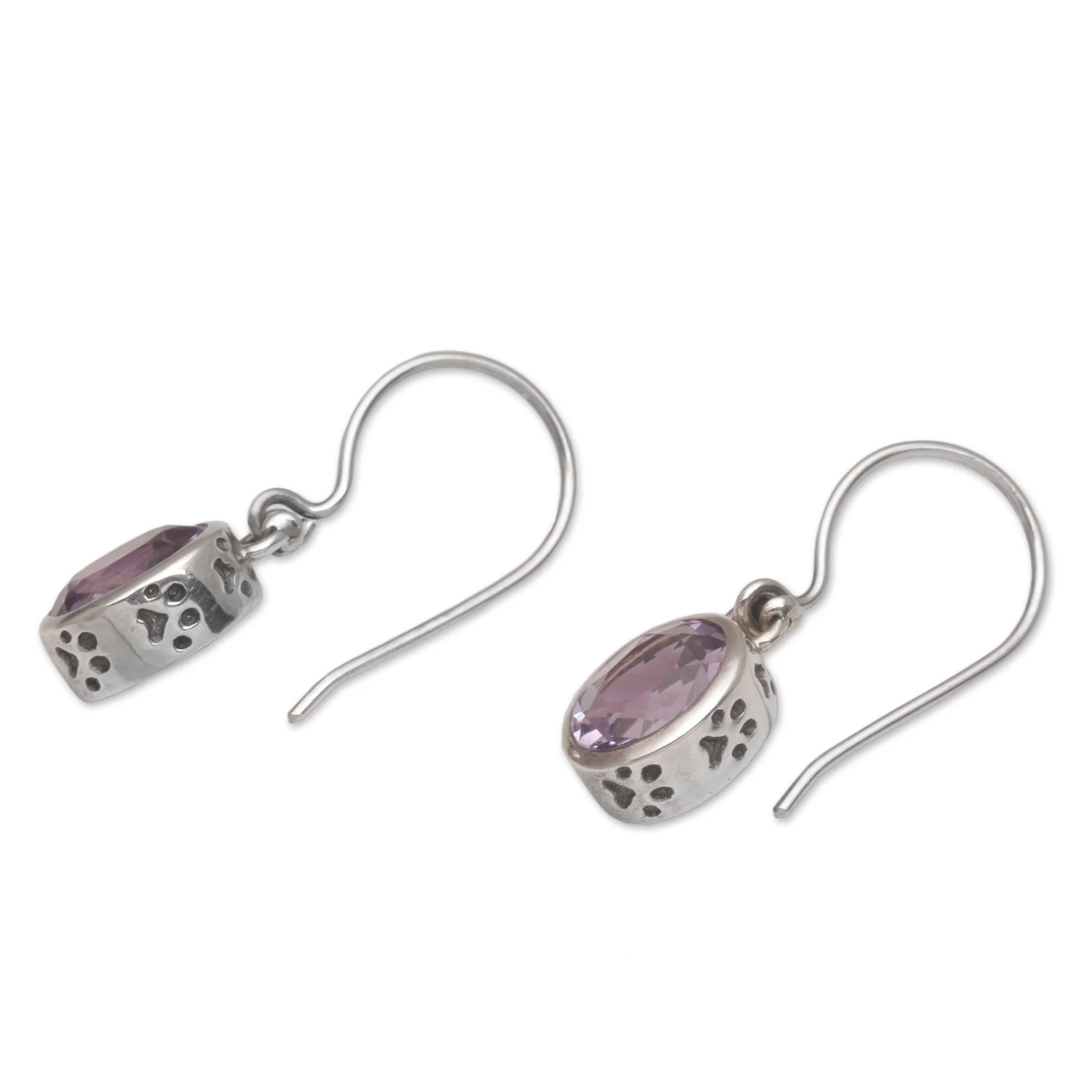 Purple Paws Amethyst and Sterling Silver Paw Print Dangle Earrings - Image 5
