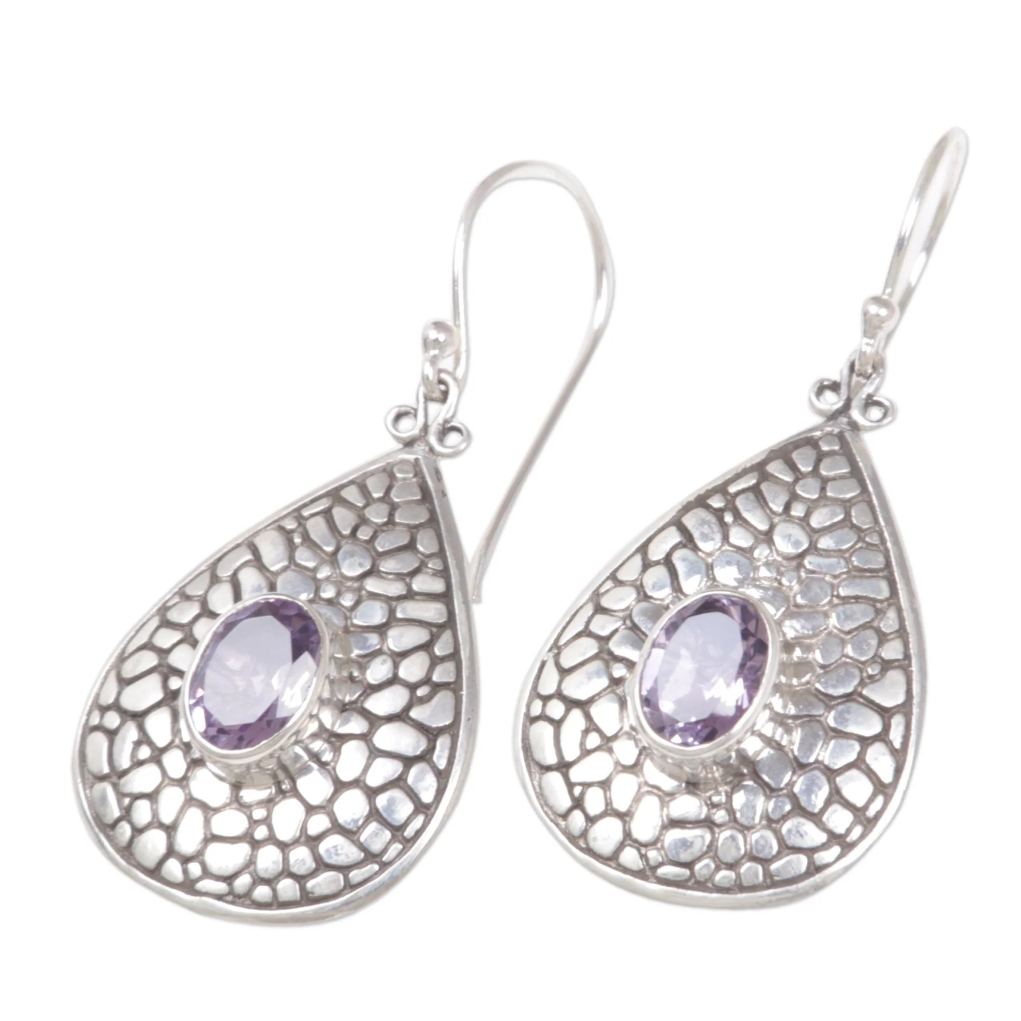 Purple Pebbles Sterling Silver Purple Amethyst Dangle Earrings - Image 3