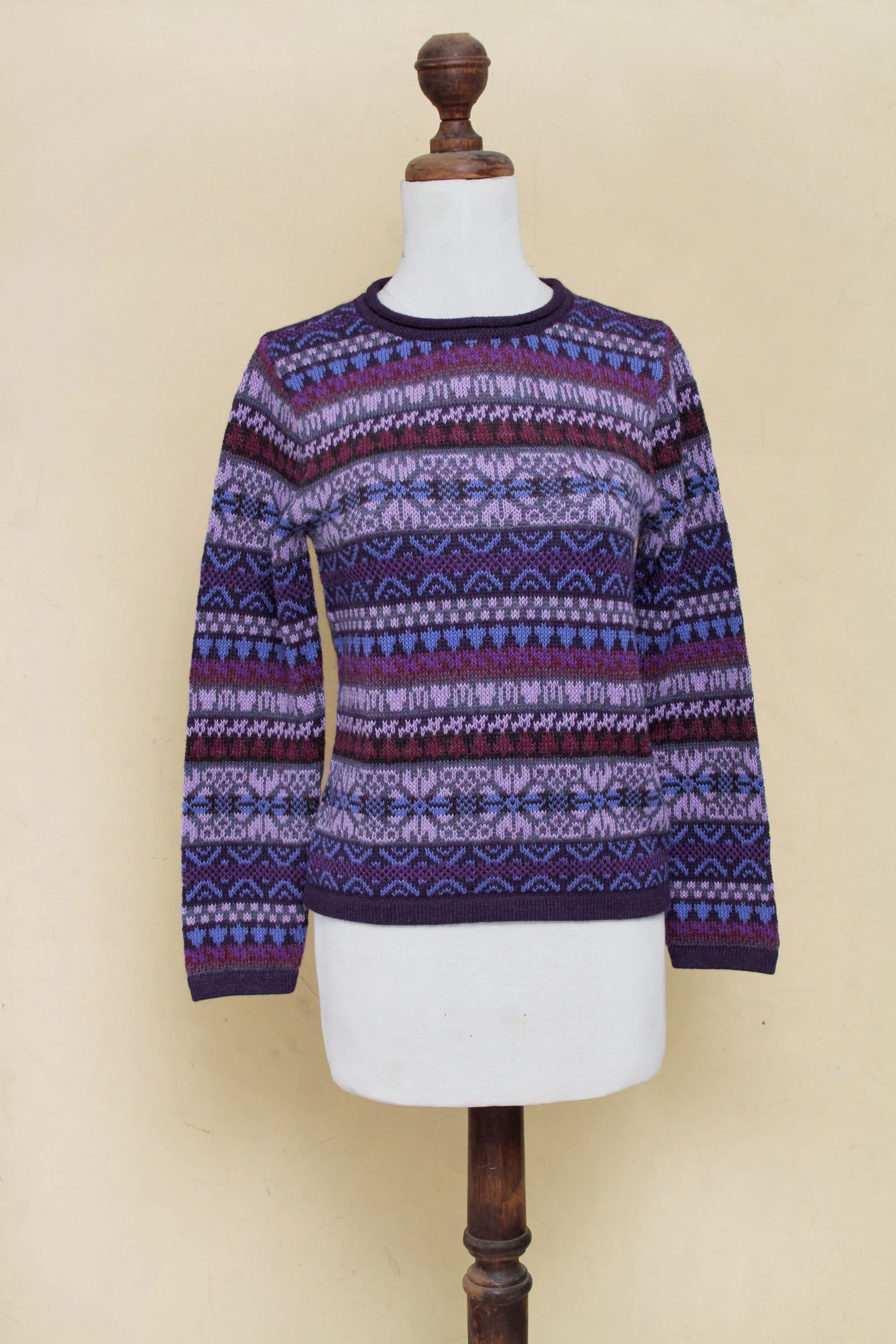 Purple Poppy Knit 100% Alpaca Snowflake Pattern Pullover Sweater - Image 4
