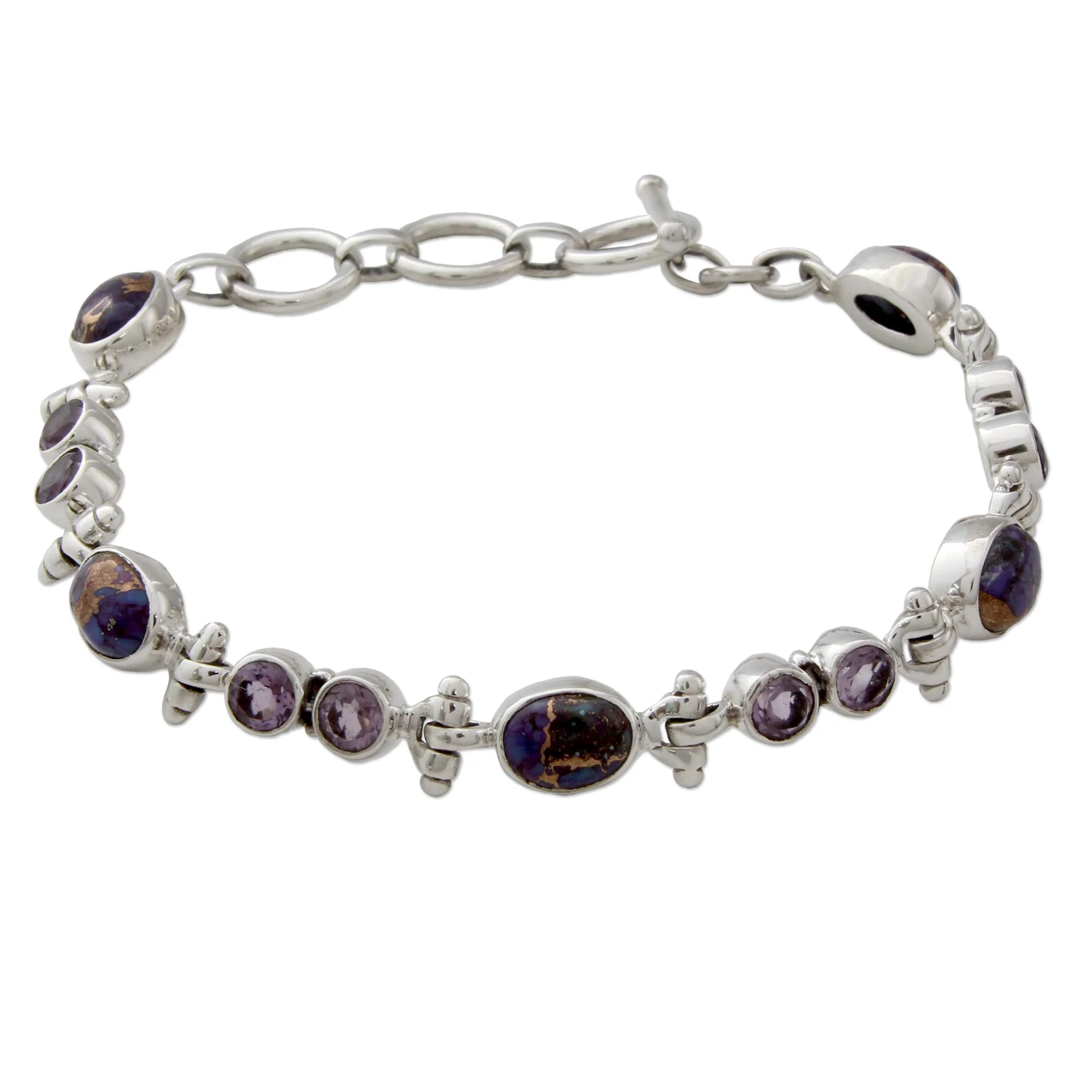 Purple Song Handmade Amethyst and Reconstituted Turquoise Link Bracelet - Image 2