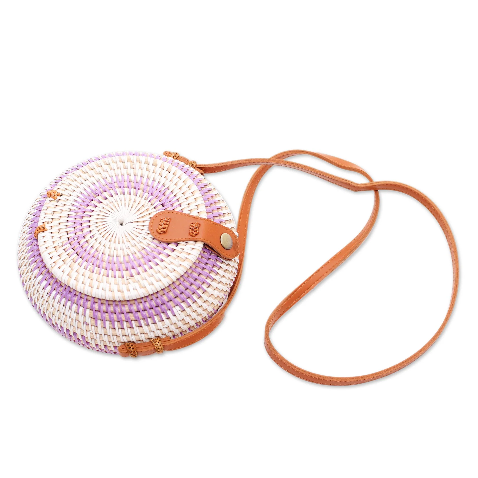 Purple Target Stylish Purple and White Round Woven Shoulder Bag - Image 4