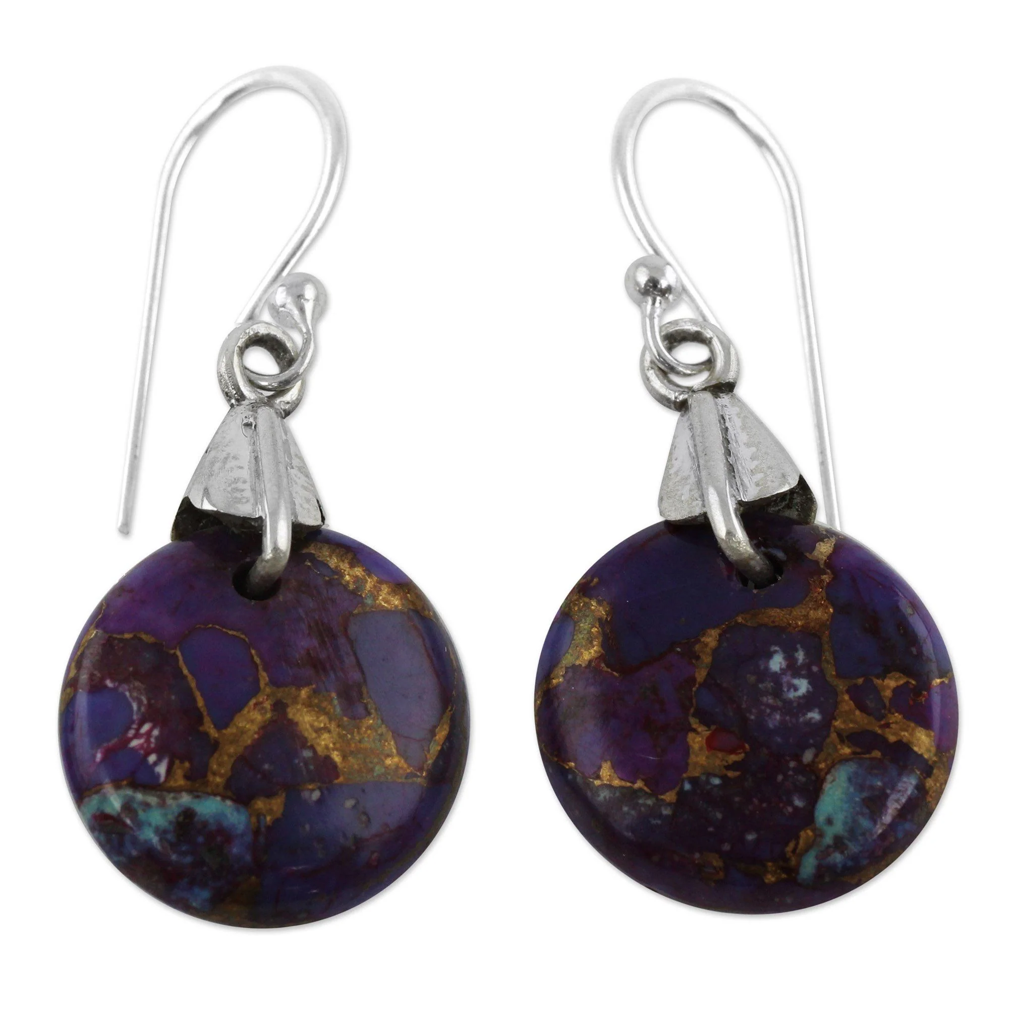 Purple Turquoise Moon & Sterling Silver Dangle Earrings - Image 2